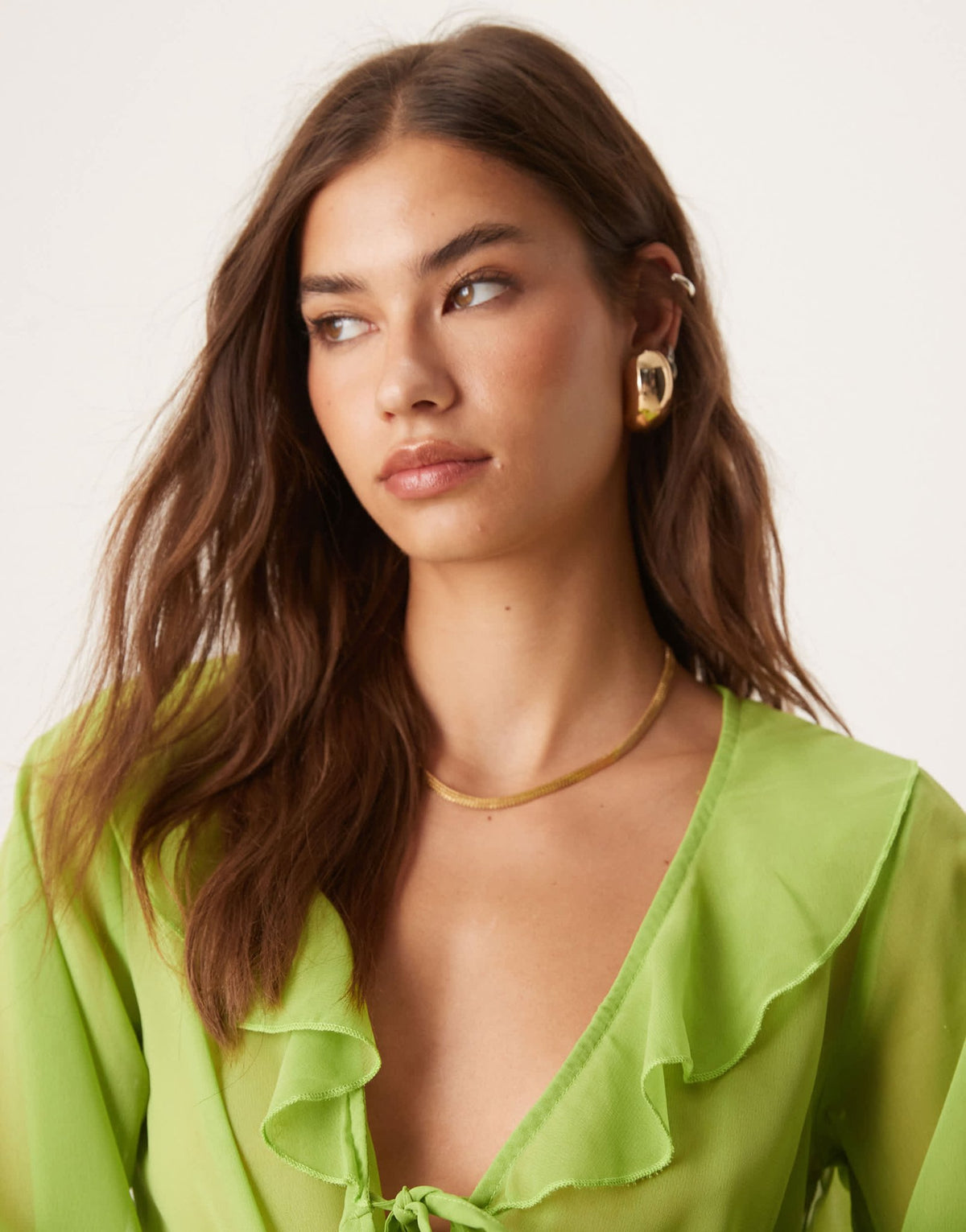 Esmee Exclusive mesh long sleeve beach crop top co-ord with ruffle detail in green - ASOS Sample Sale