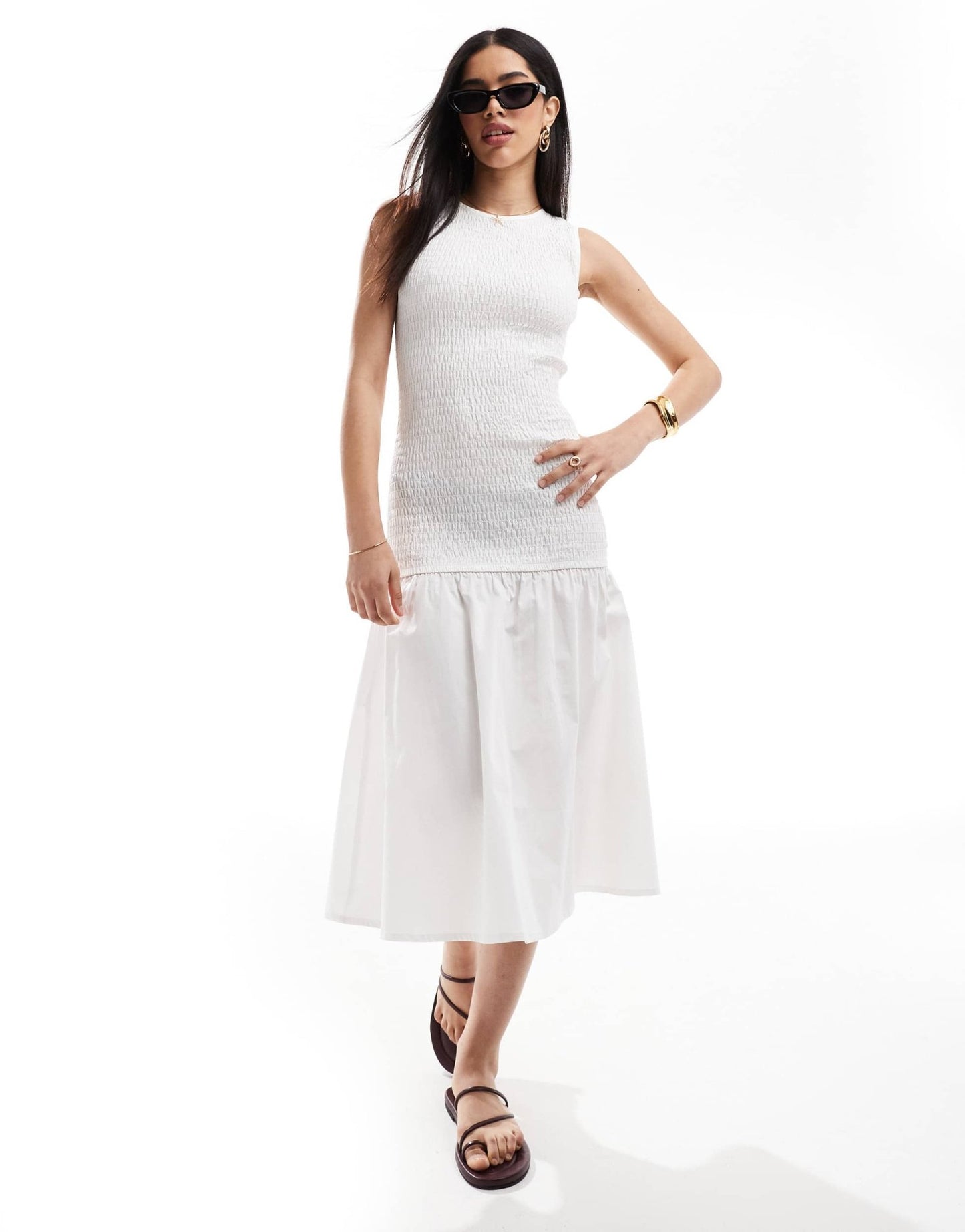 Esmee Exclusive part shirring maxi beach dress in white - ASOS Sample Sale
