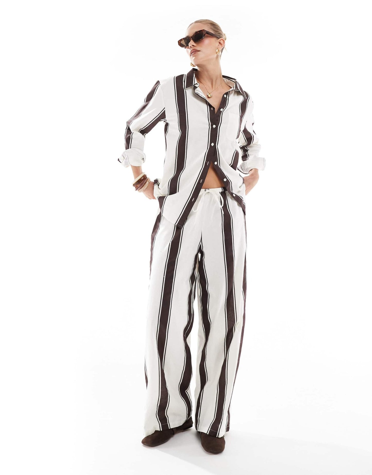 Esmee Exclusive relaxed beach trouser in brown and cream stripe - ASOS Sample Sale