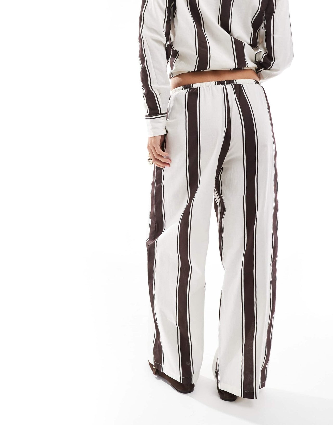 Esmee Exclusive relaxed beach trouser in brown and cream stripe - ASOS Sample Sale