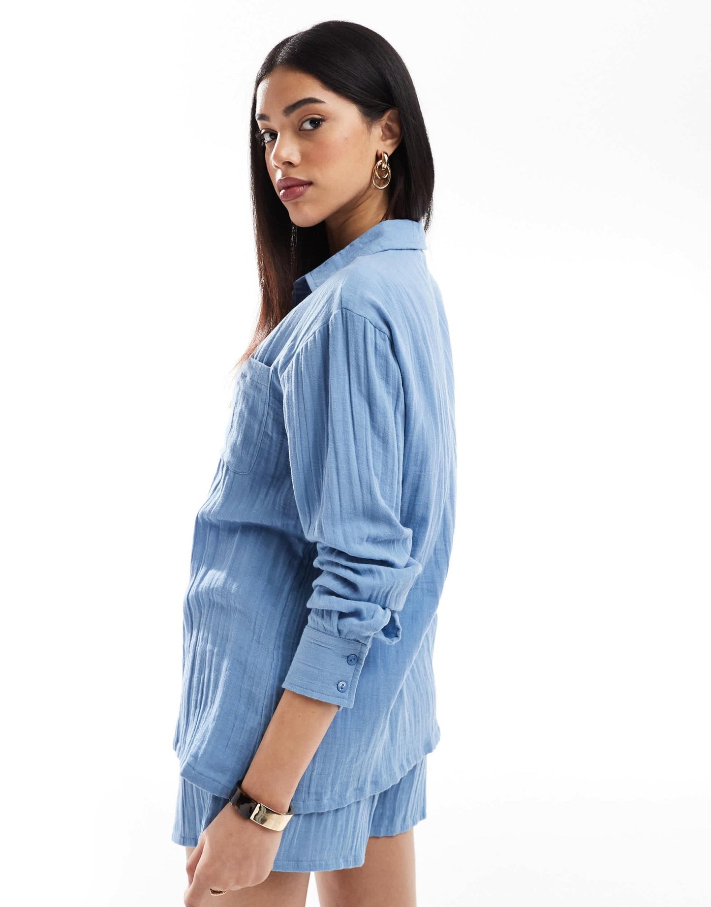 Esmee Exclusive relaxed fit long sleeve beach shirt in dusty blue - ASOS Sample Sale