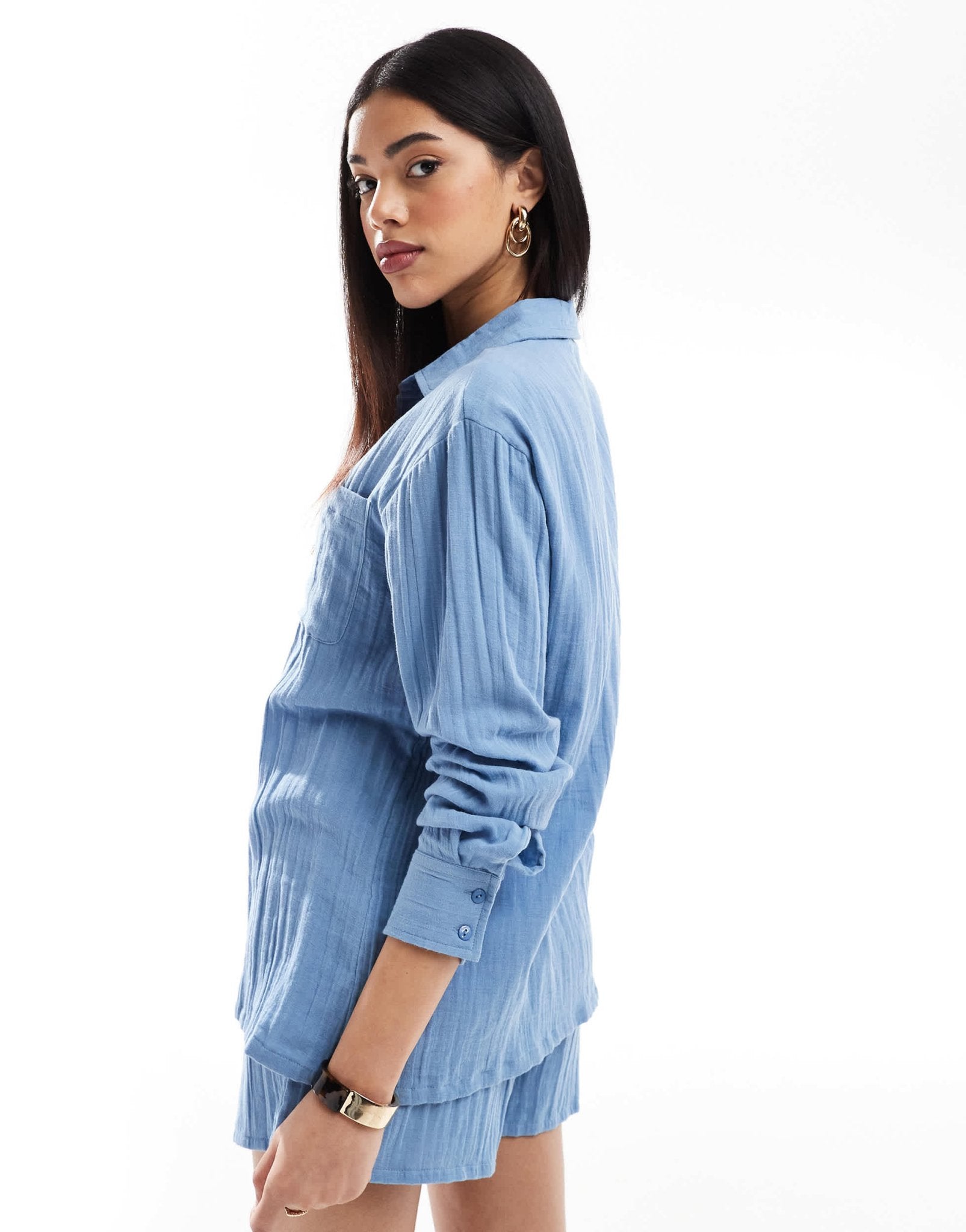 Esmee Exclusive relaxed fit long sleeve beach shirt in dusty blue - ASOS Sample Sale