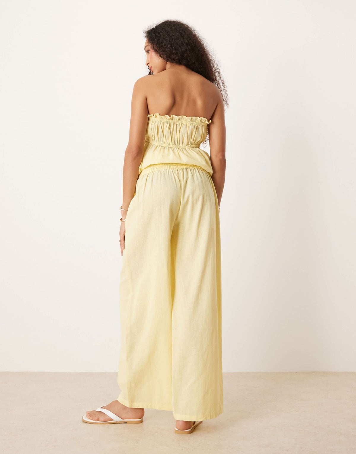 Esmee Exclusive relaxed leg linen look trousers in butter yellow - ASOS Sample Sale