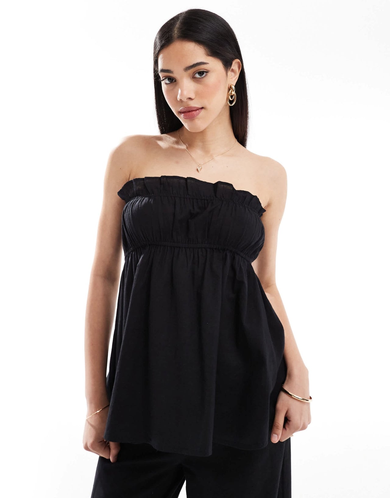 Esmee Exclusive ruched bandeau linen look top in black - ASOS Sample Sale