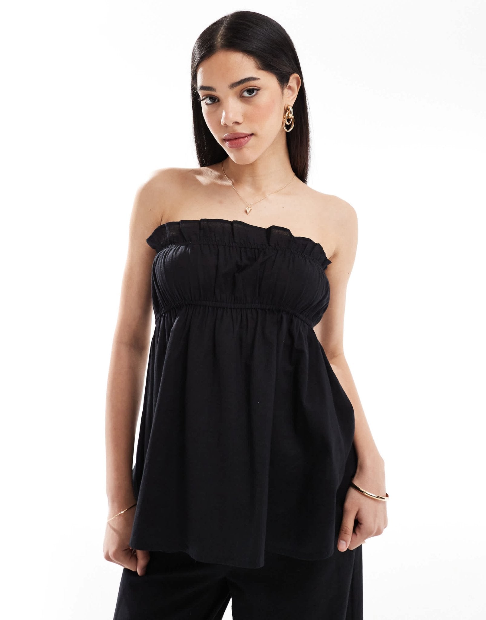 Esmee Exclusive ruched bandeau linen look top in black - ASOS Sample Sale
