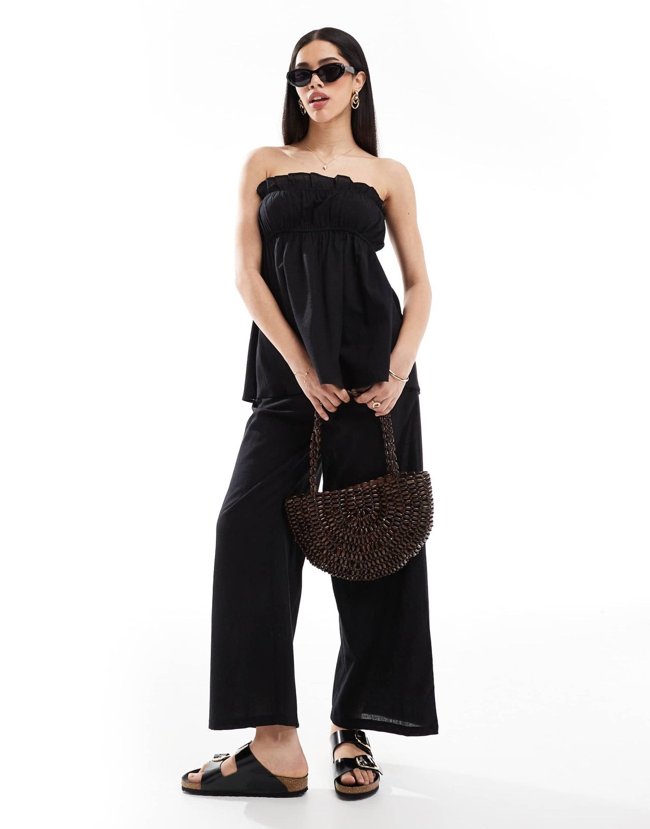Esmee Exclusive ruched bandeau linen look top in black - ASOS Sample Sale