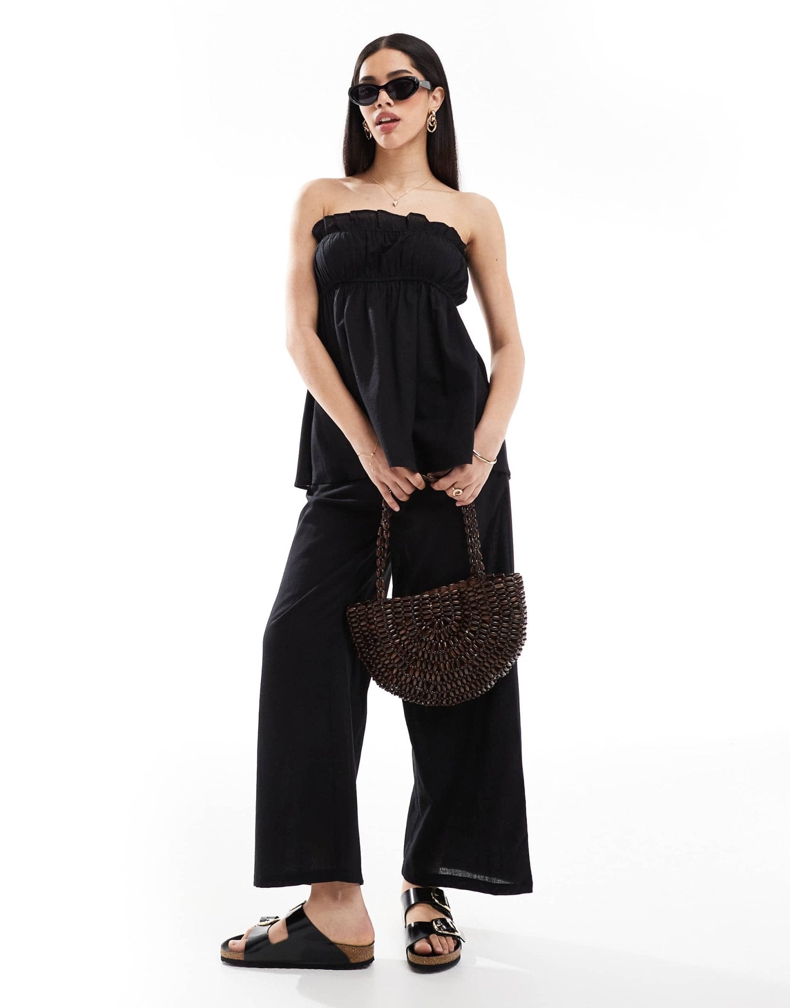 Esmee Exclusive ruched bandeau linen look top in black - ASOS Sample Sale