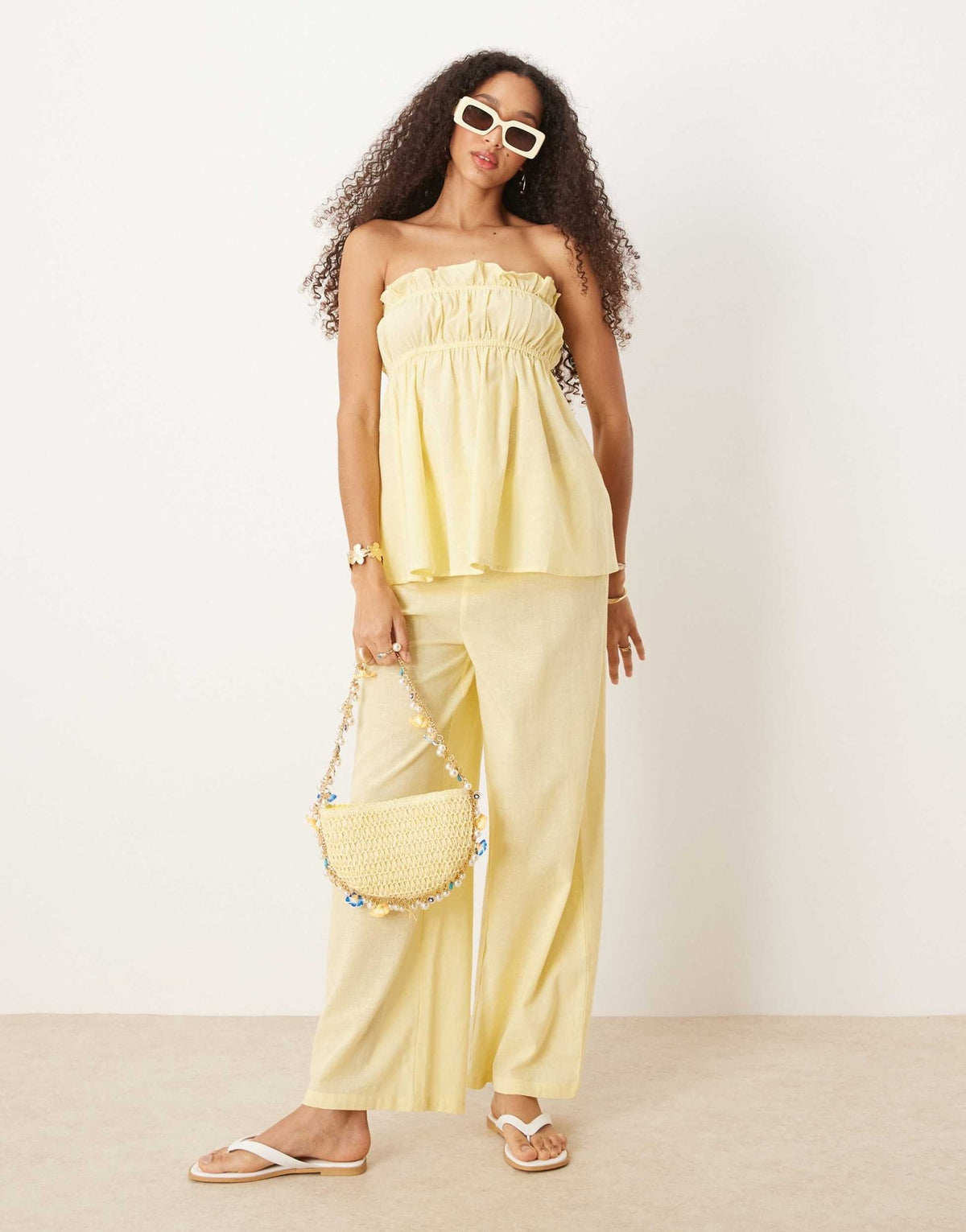 Esmee Exclusive ruched bandeau linen look top in butter yellow - ASOS Sample Sale