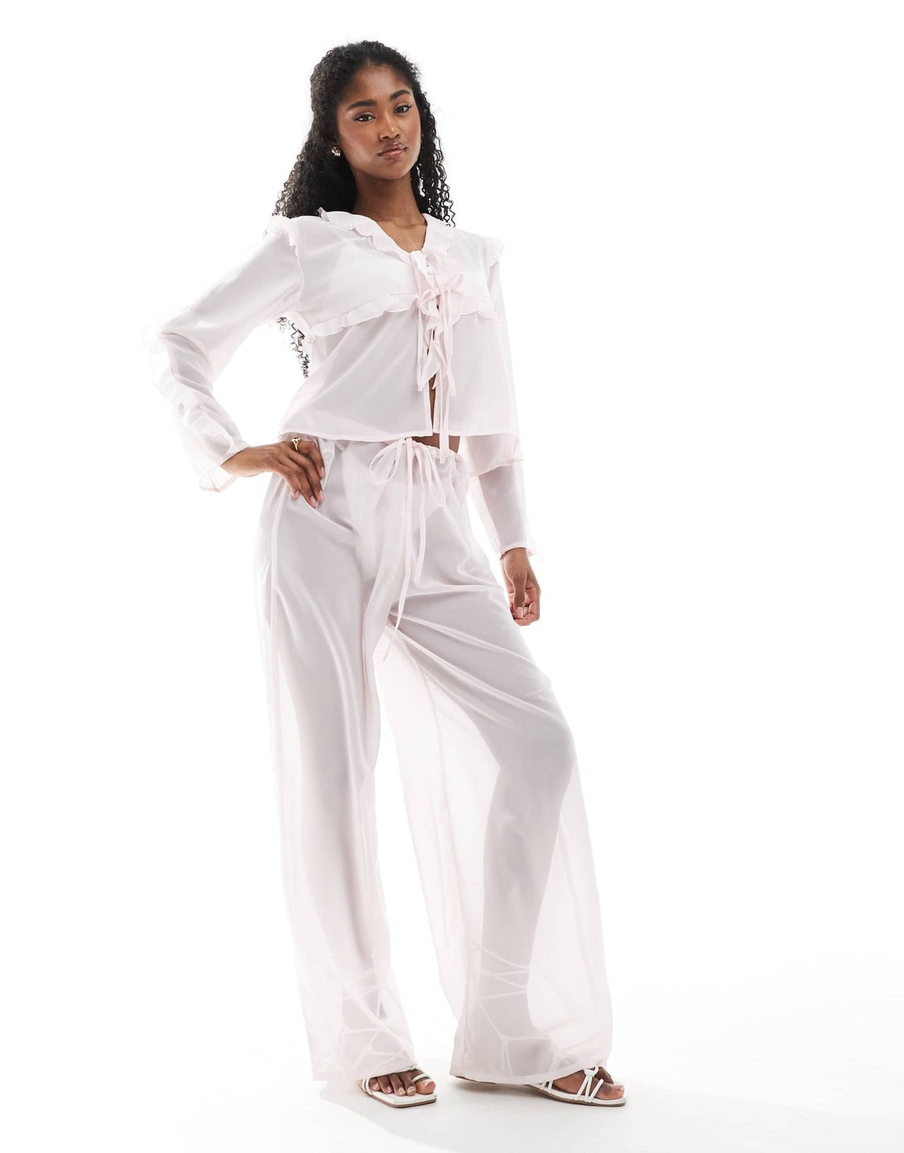 Esmee Exclusive sheer beach trousers in pink - ASOS Sample Sale