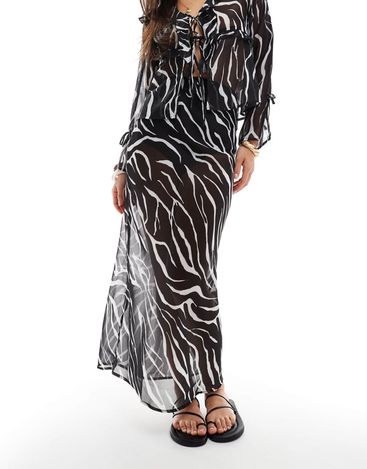 Esmee Exclusive sheer tie front beach skirt in zebra - ASOS Sample Sale