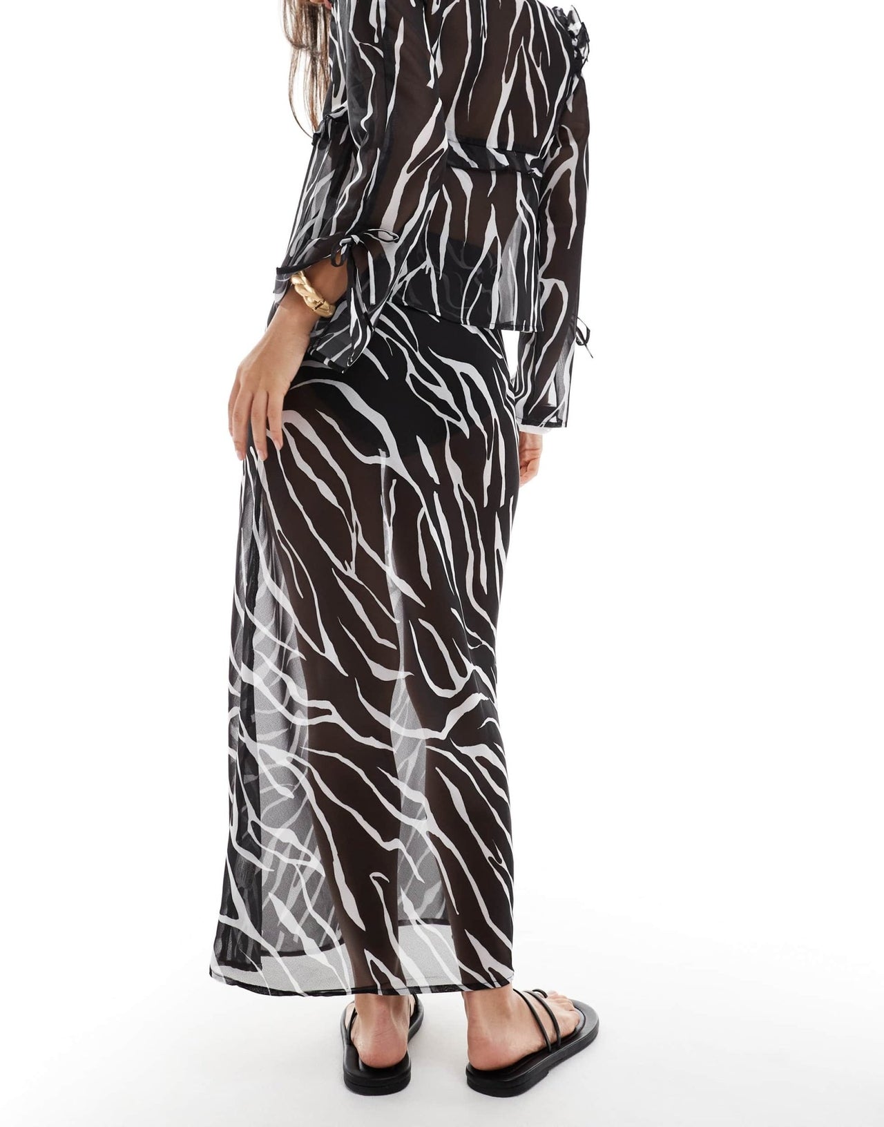 Esmee Exclusive sheer tie front beach skirt in zebra - ASOS Sample Sale