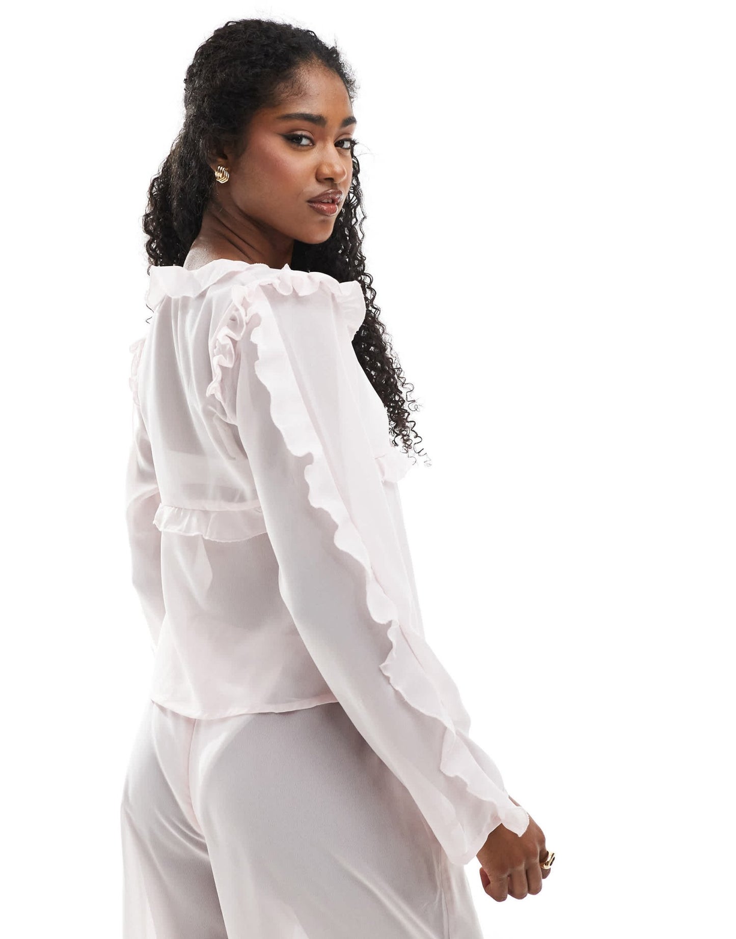 Esmee Exclusive sheer tie front beach top with ruffle trim in pink - ASOS Sample Sale