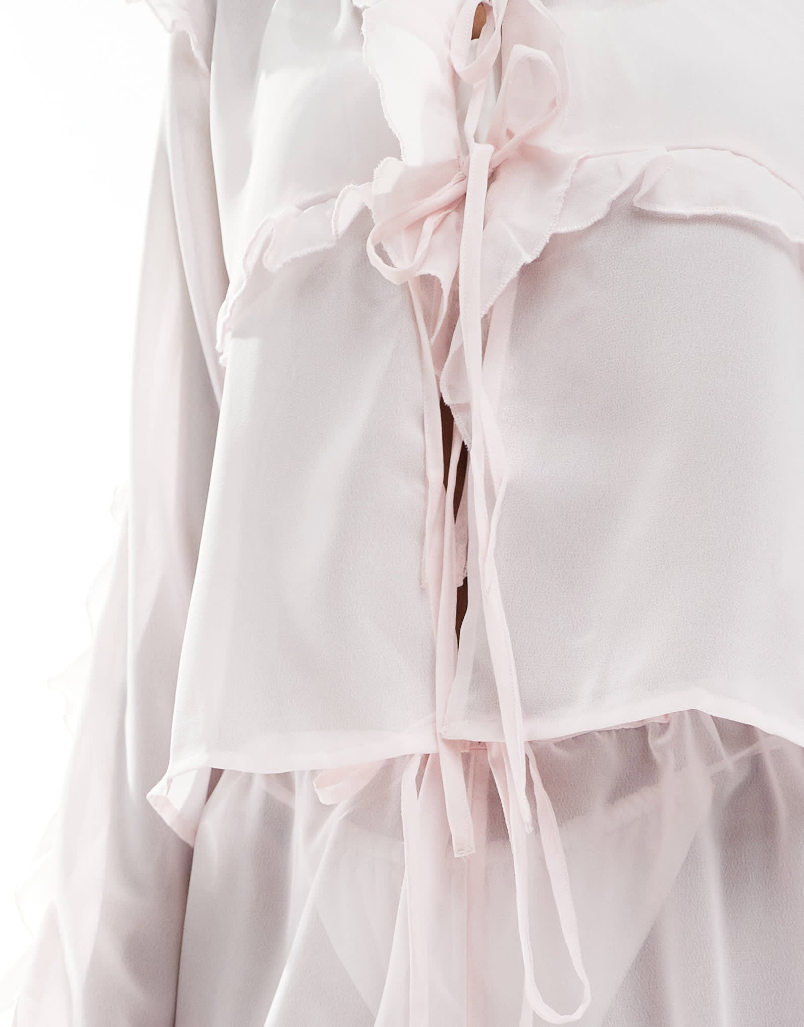 Esmee Exclusive sheer tie front beach top with ruffle trim in pink - ASOS Sample Sale