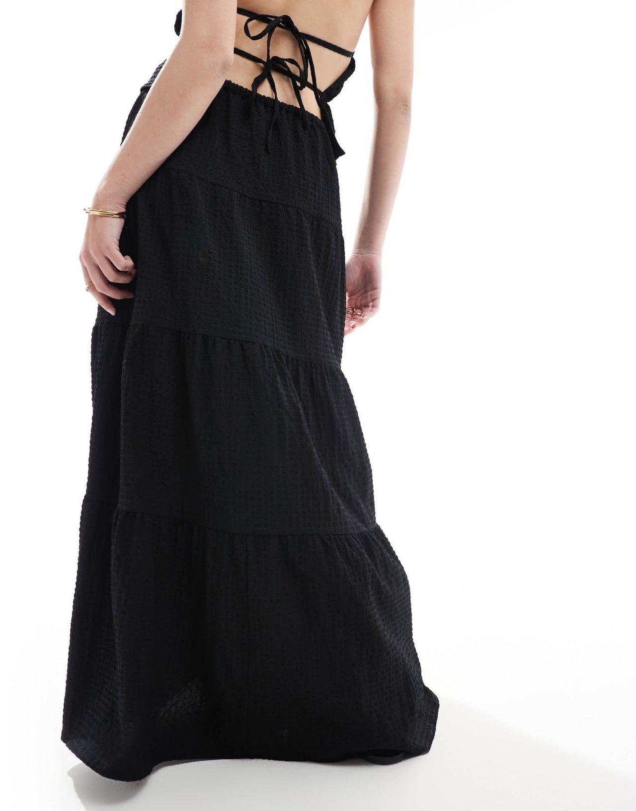 Esmee Exclusive sheer tiered beach skirt co - ord in textured black - ASOS Sample Sale