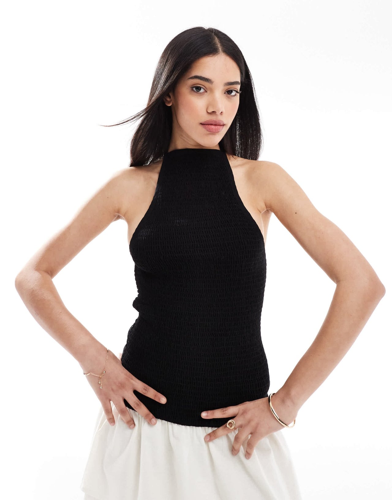 Esmee Exclusive shirring halter crop top in black - ASOS Sample Sale