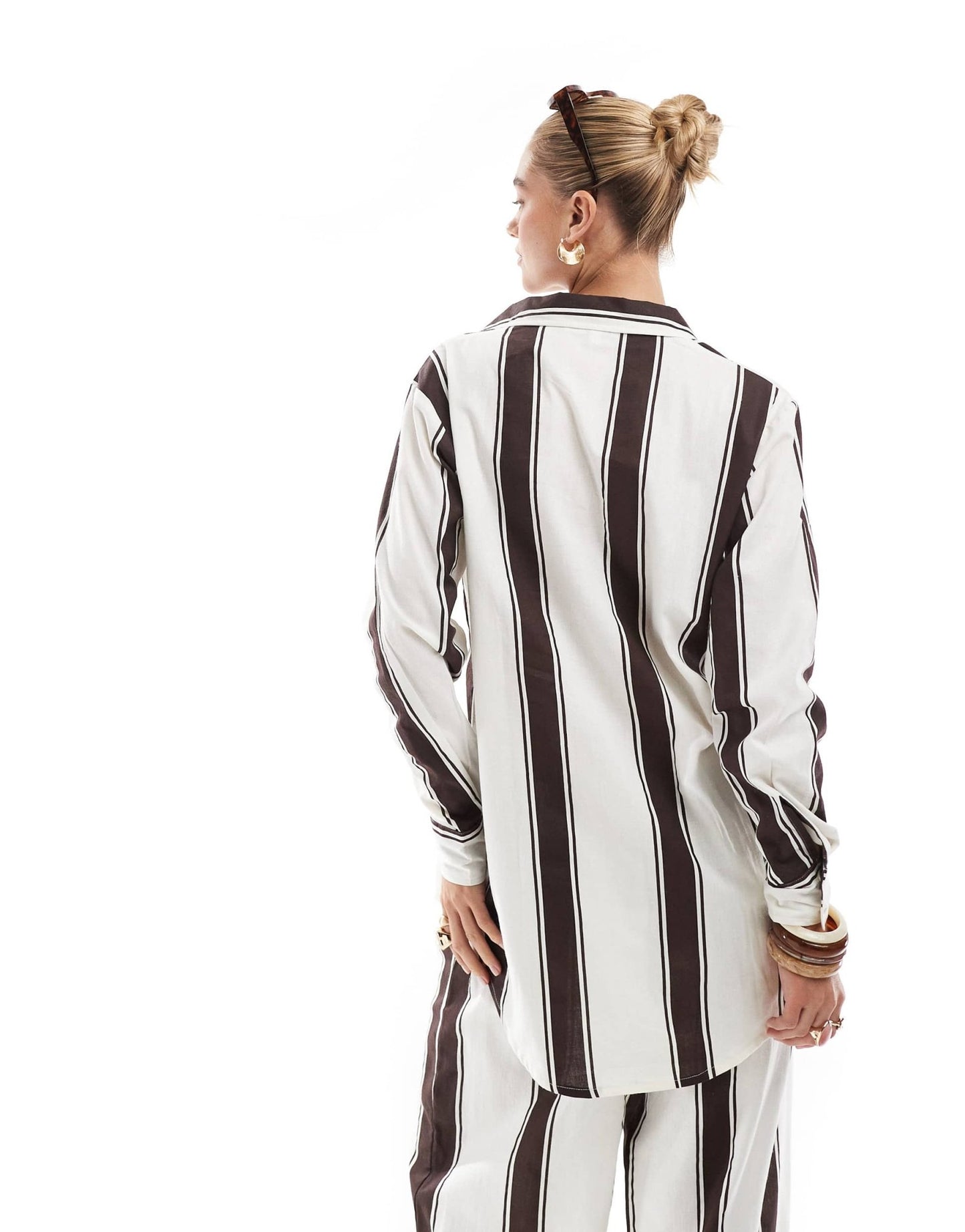 Esmee Exclusive short sleeve beach shirt in brown and cream stripe - ASOS Sample Sale
