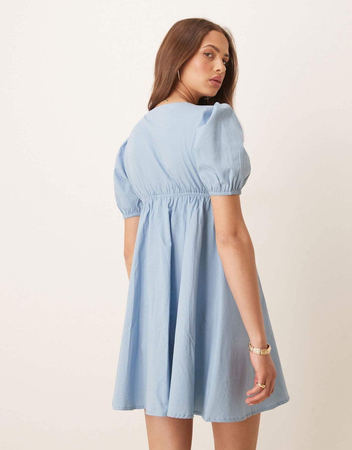 Esmee Exclusive tie front puff sleeve mini beah dress in dusty blue - ASOS Sample Sale