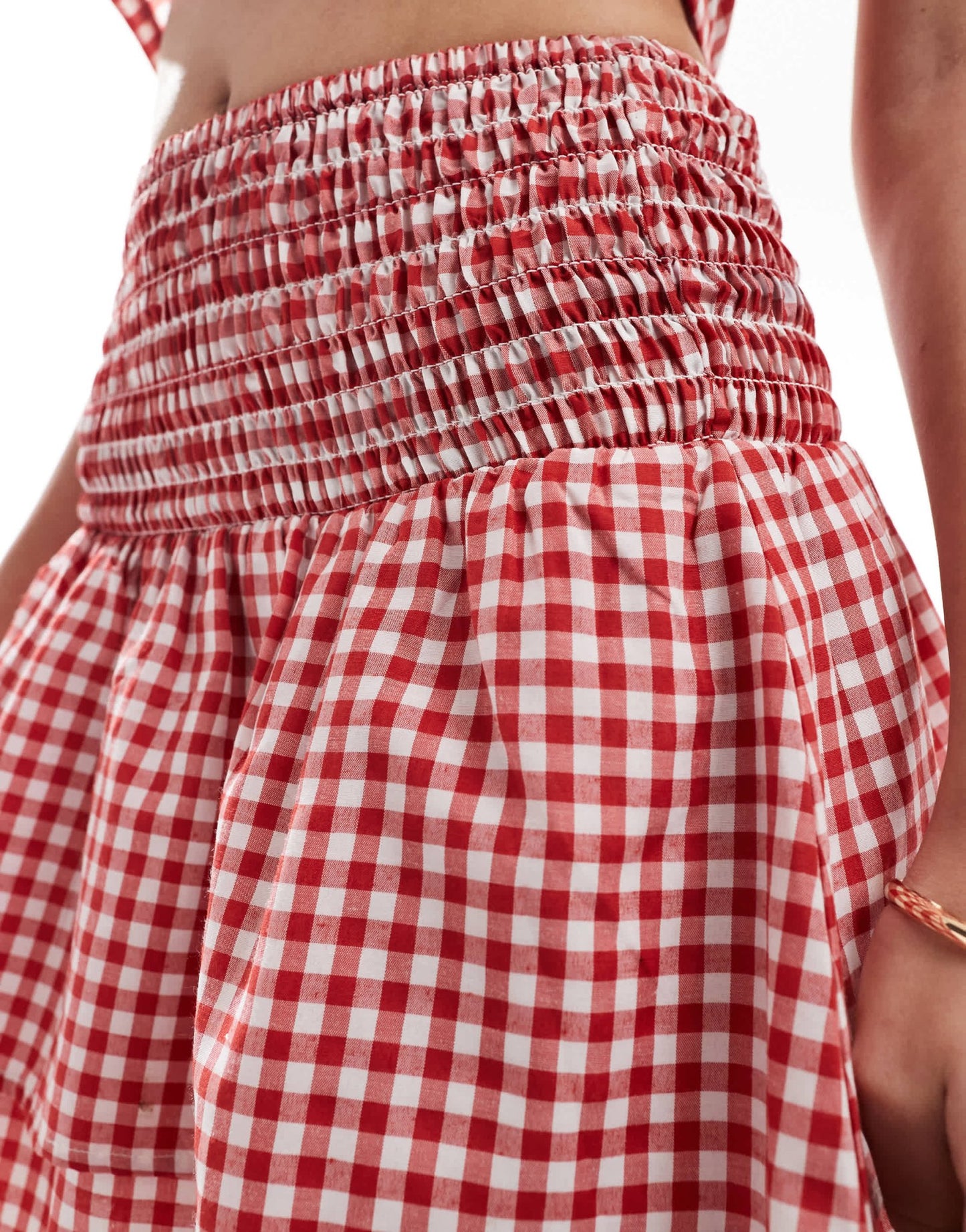 Esmee Exclusive tiered mini beach skirt in red gingham - ASOS Sample Sale