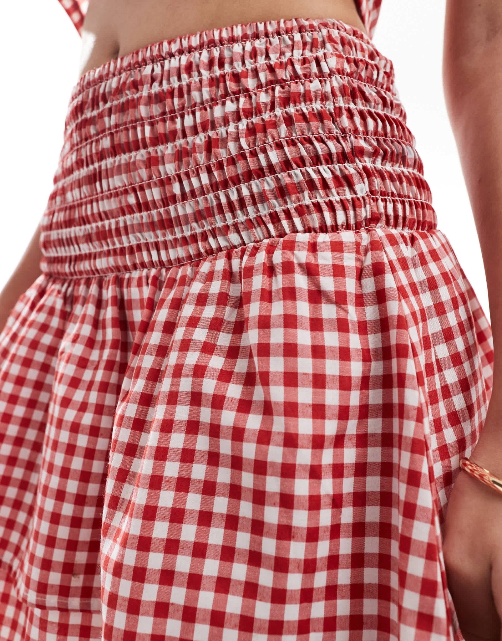 Esmee Exclusive tiered mini beach skirt in red gingham - ASOS Sample Sale