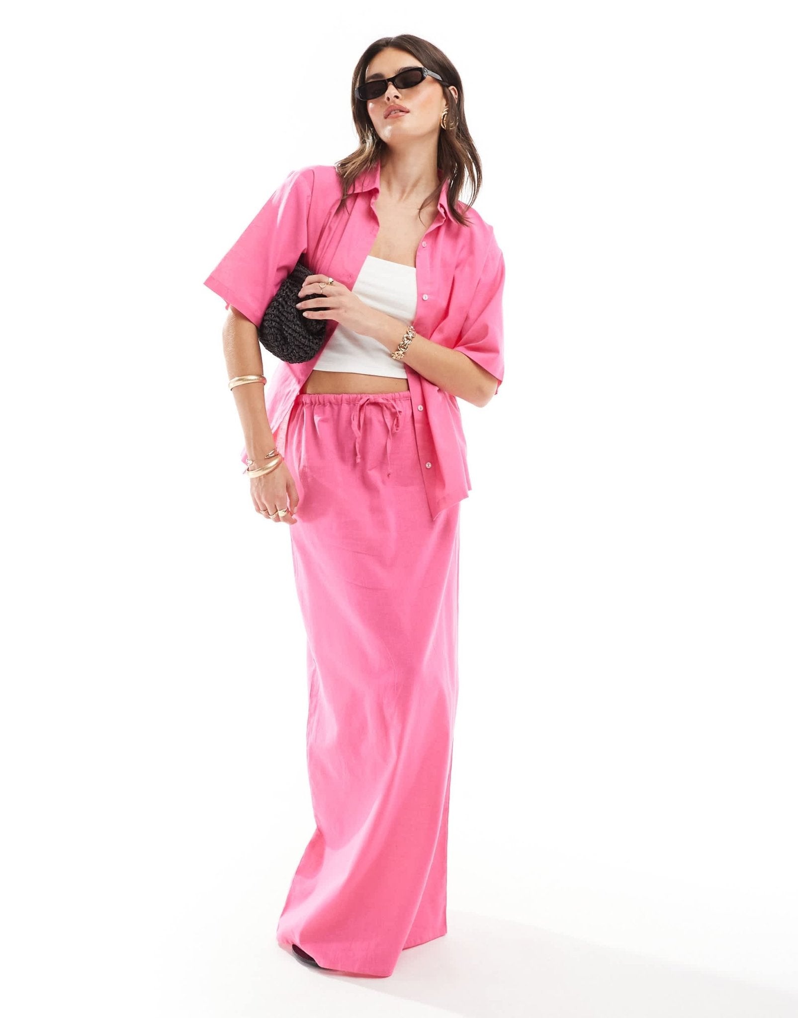 Esmee linen maxi beach skirt co - ord in bright pink - ASOS Sample Sale