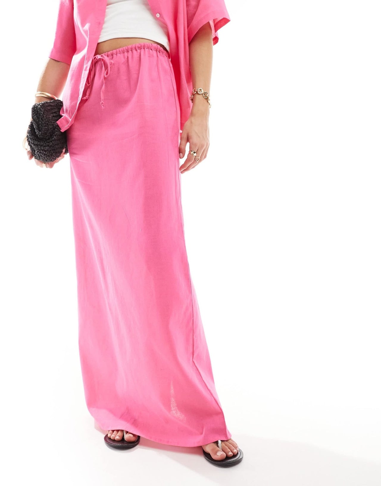 Esmee linen maxi beach skirt co - ord in bright pink - ASOS Sample Sale