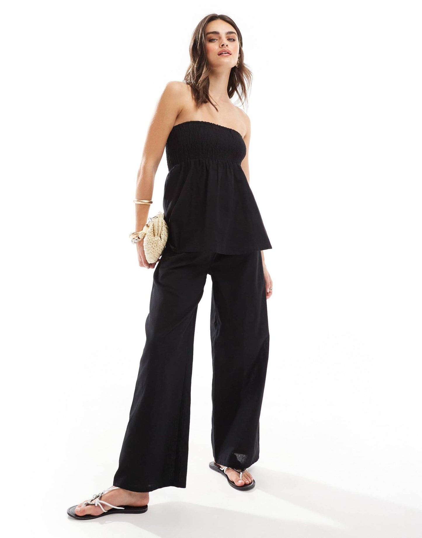 Esmee loose fit beach trouser co - ord in black - ASOS Sample Sale