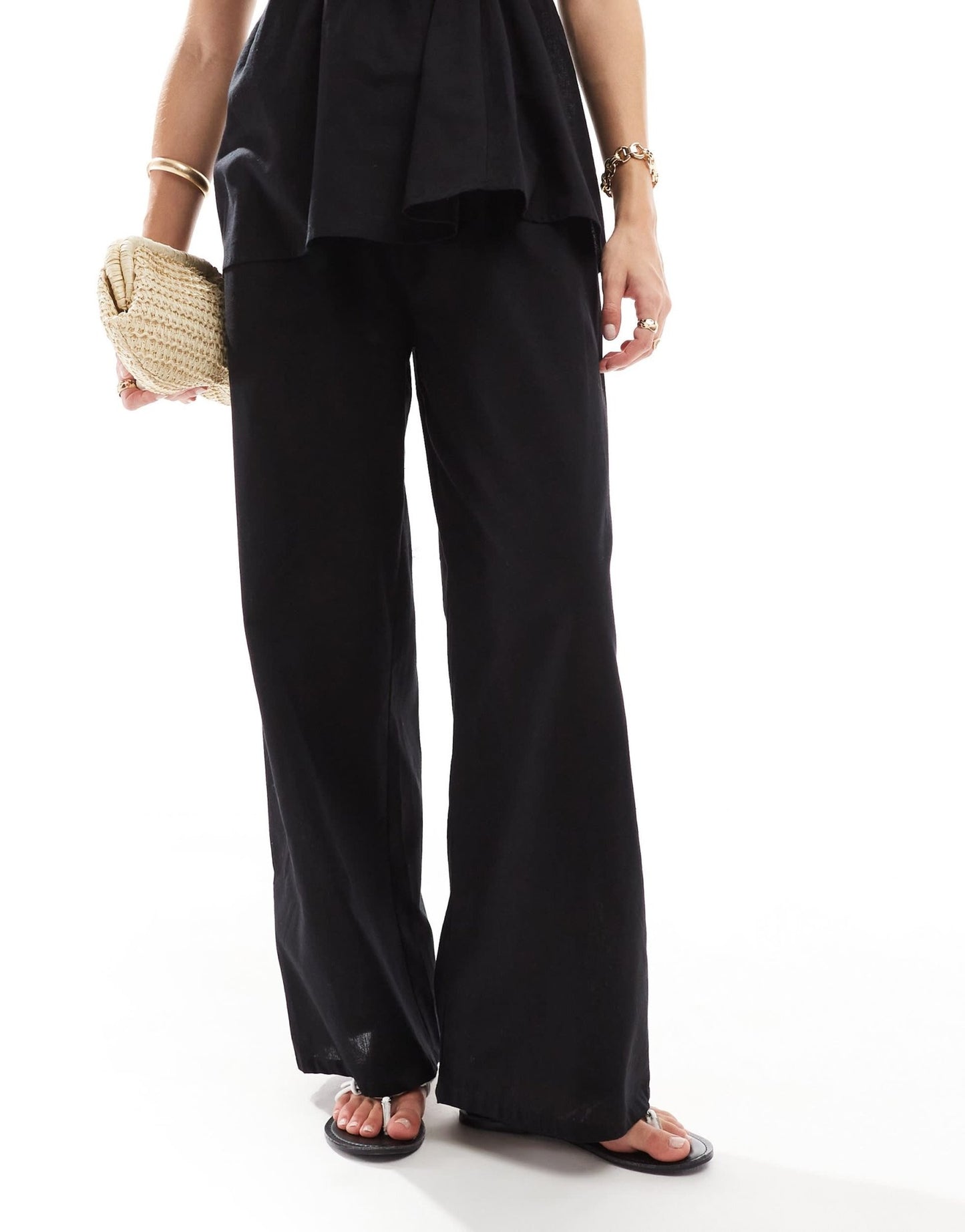 Esmee loose fit beach trouser co - ord in black - ASOS Sample Sale