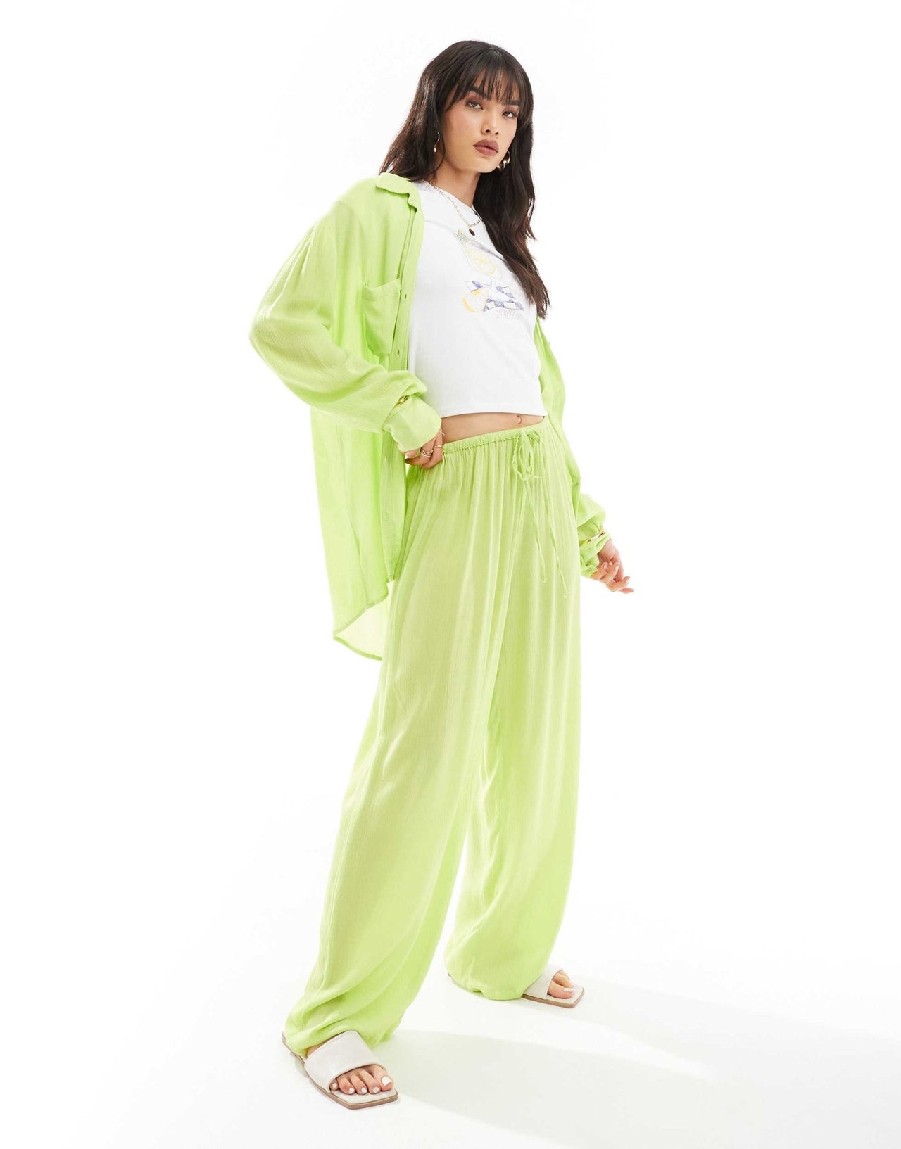 Esmee loose fit beach trouser co - ord in lime - ASOS Sample Sale