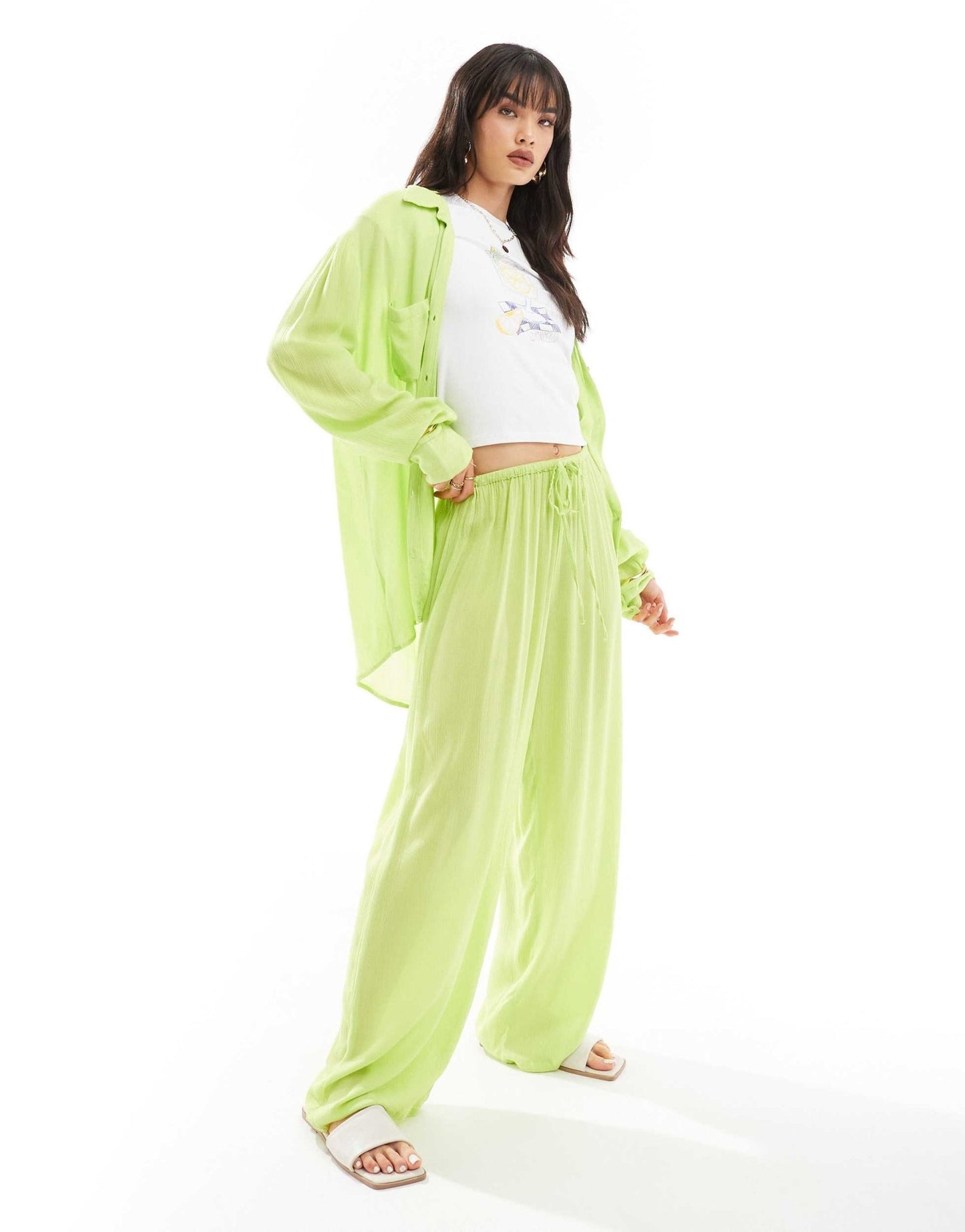 Esmee loose fit beach trouser co - ord in lime - ASOS Sample Sale