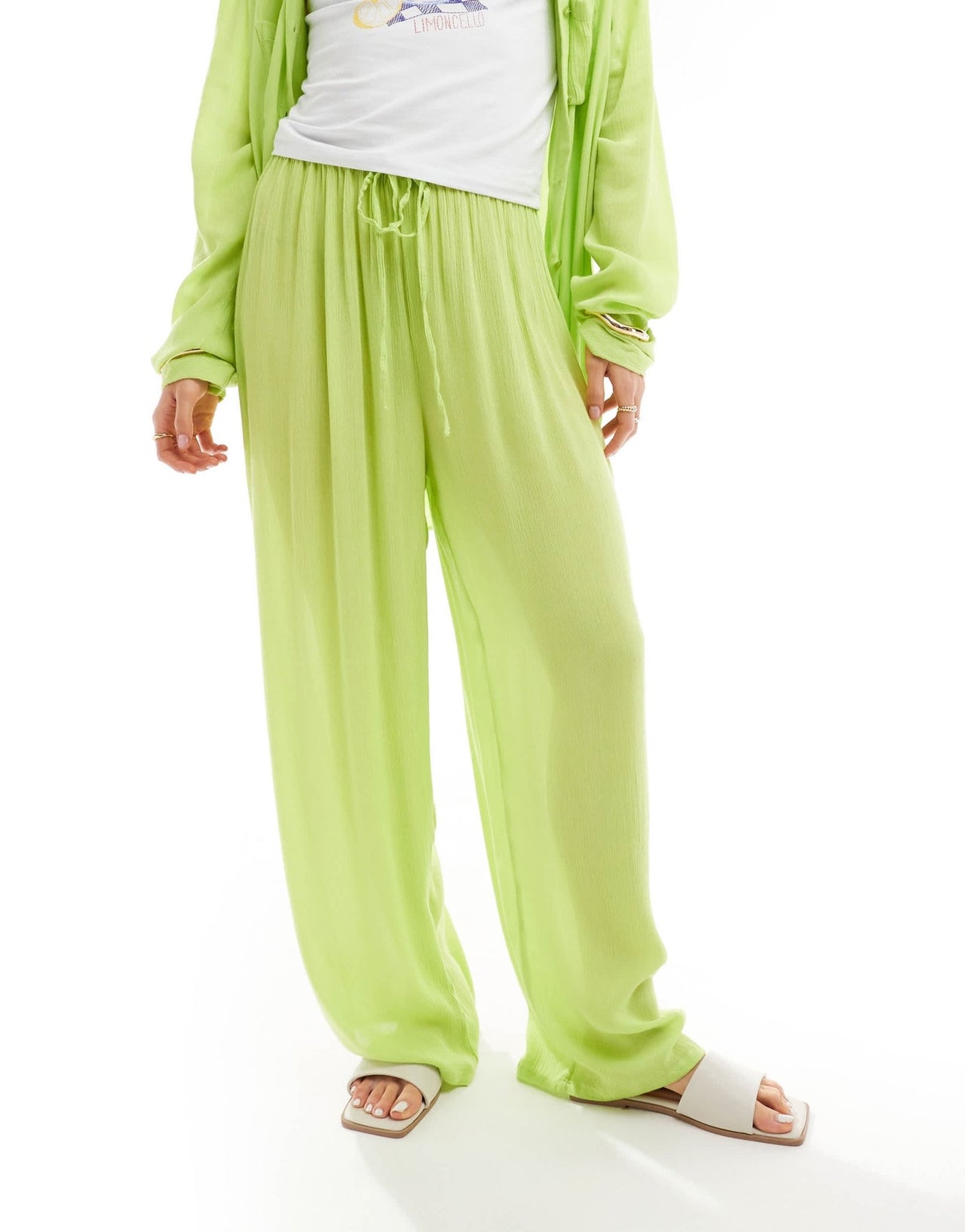 Esmee loose fit beach trouser co - ord in lime - ASOS Sample Sale