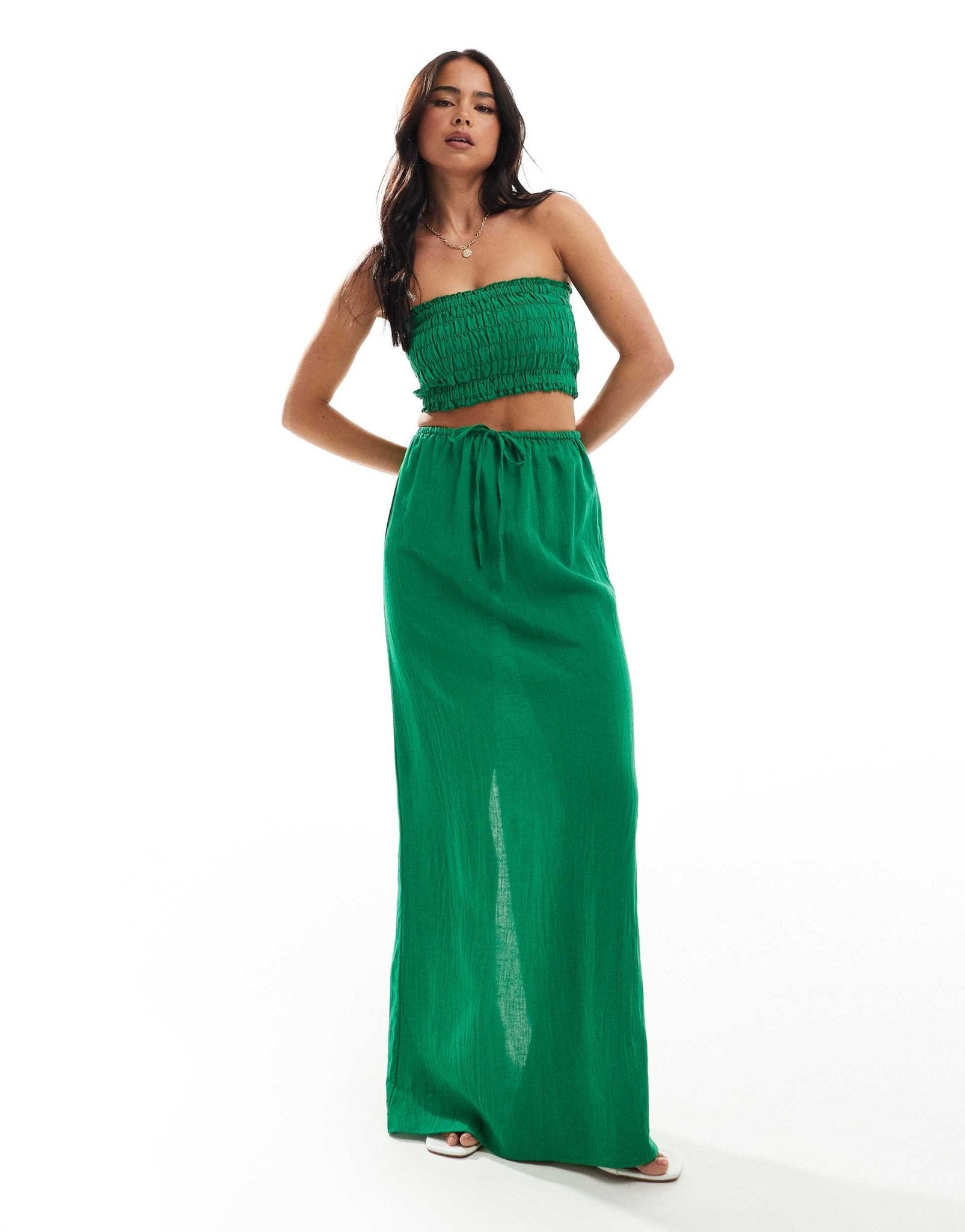 Esmee maxi beach skirt co - ord in green linen - ASOS Sample Sale