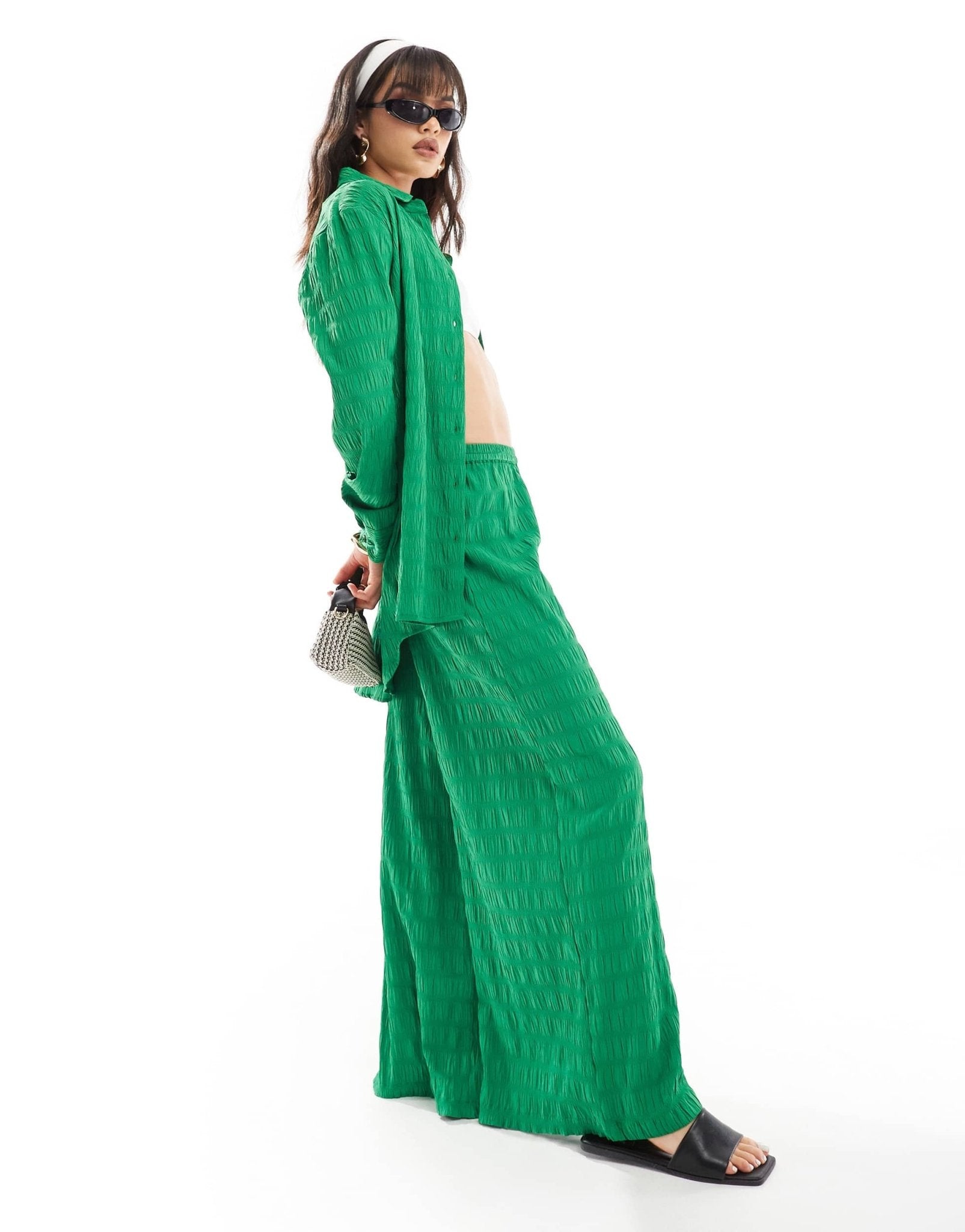 Esmee textured beach trouser co - ord in green - ASOS Sample Sale
