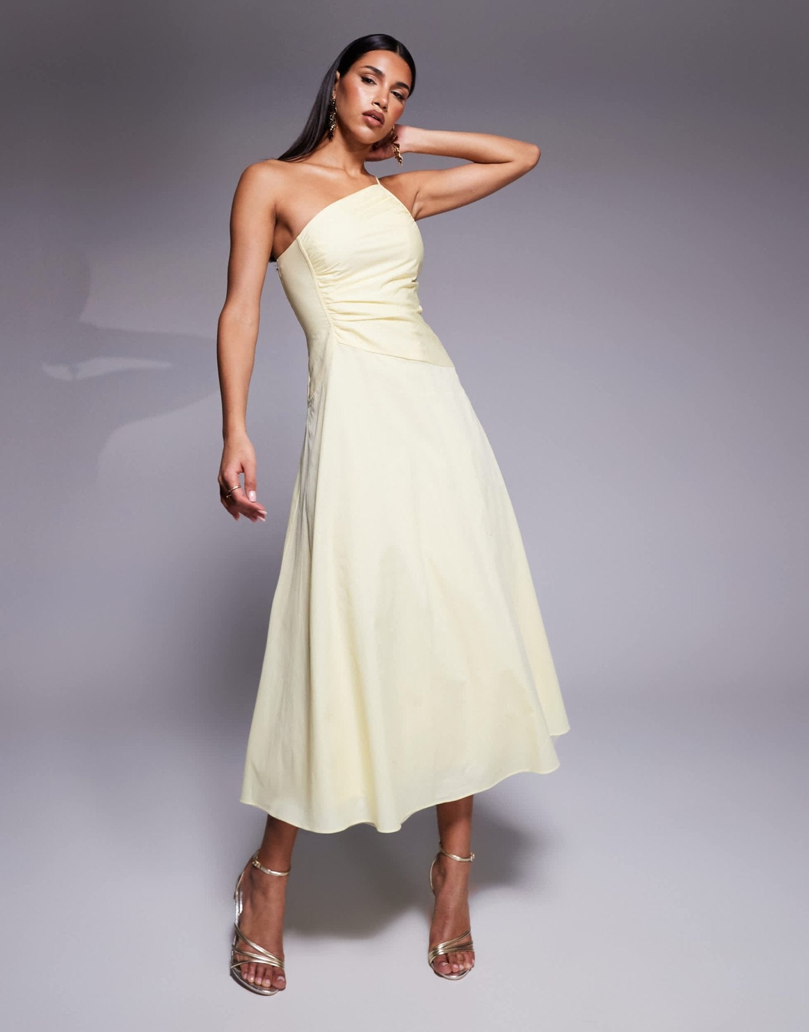 Ever New asymmetric midaxi dress in lemon - ASOS Sample Sale