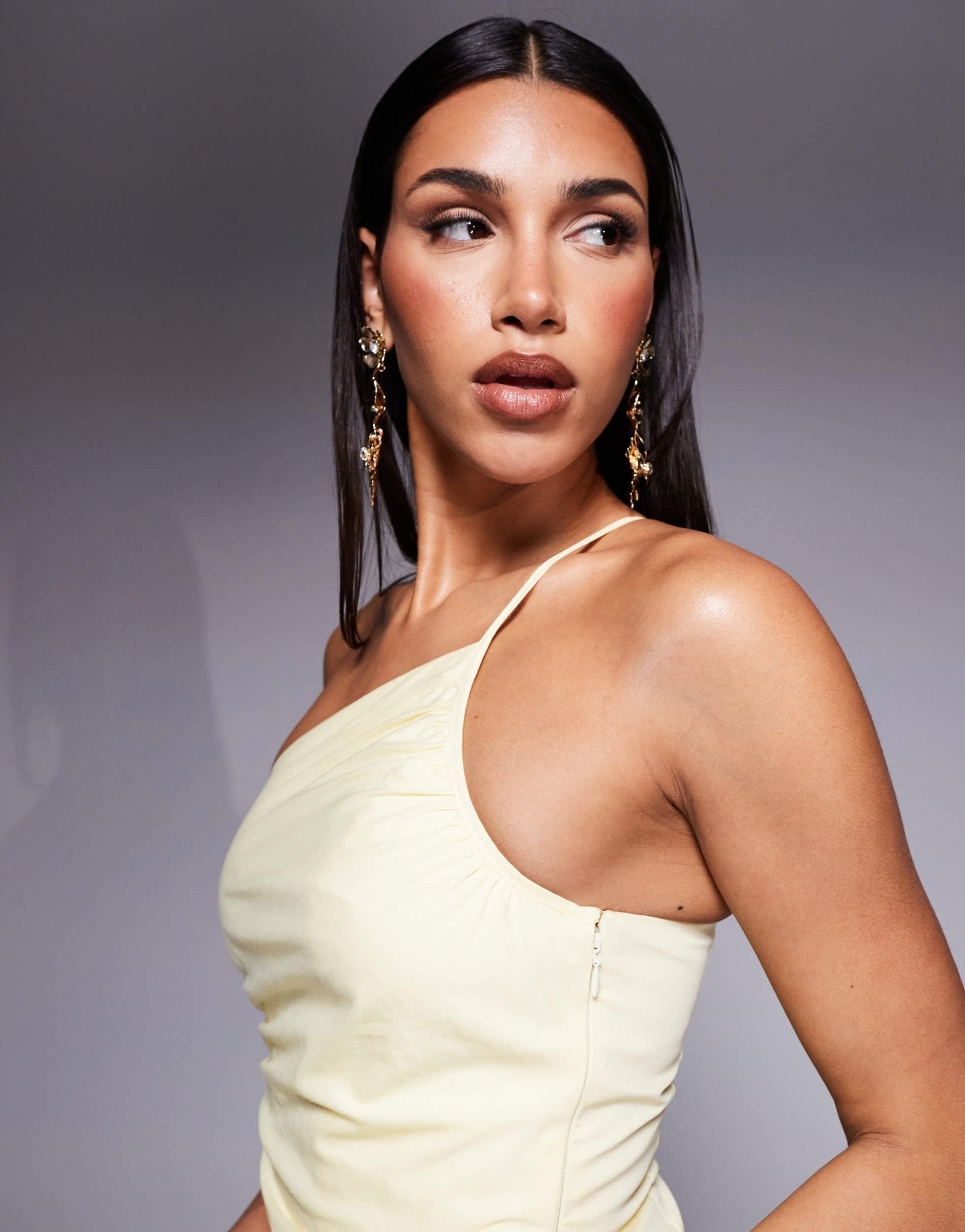 Ever New asymmetric midaxi dress in lemon - ASOS Sample Sale