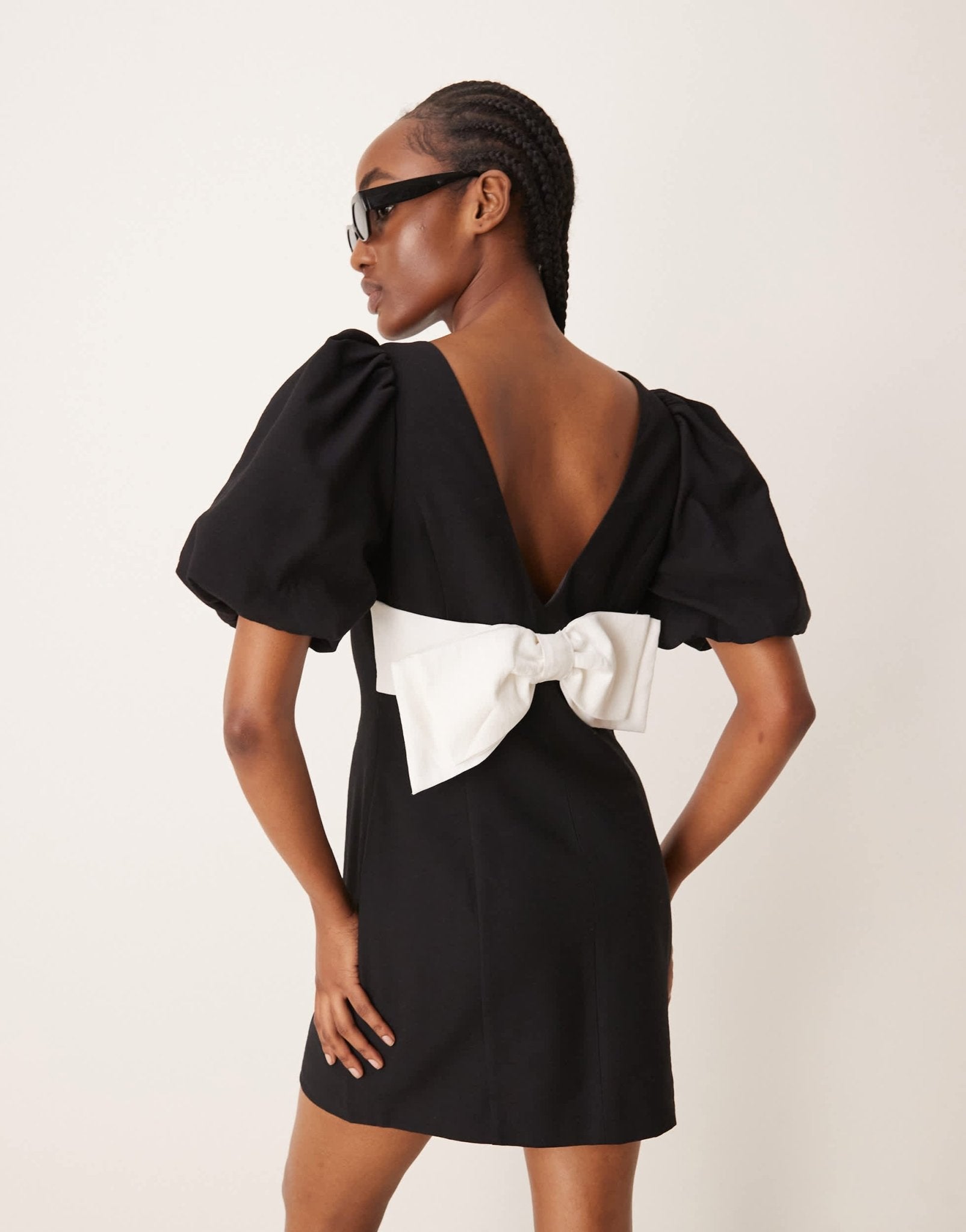Ever New bow back puff sleeve mini dress in black - ASOS Sample Sale