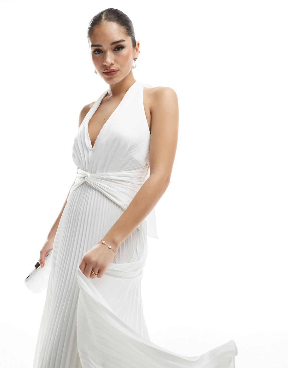 Ever New Bridal knot front pleated maxi dress in ivory - ASOS Sample Sale
