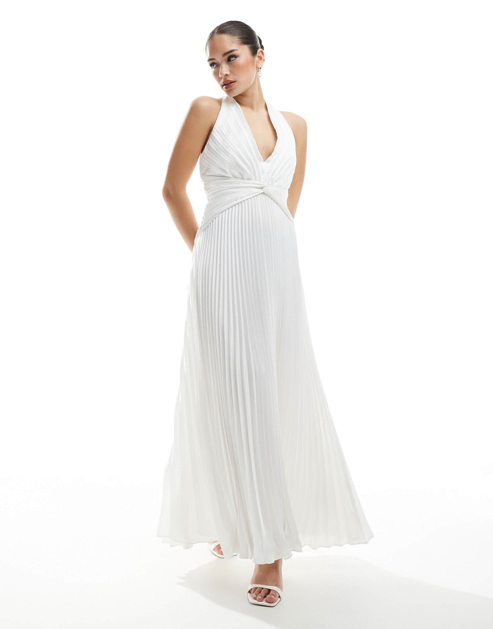 Ever New Bridal knot front pleated maxi dress in ivory - ASOS Sample Sale