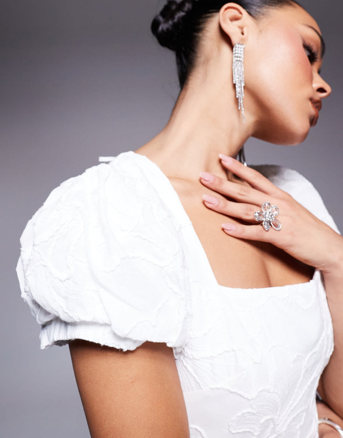 Ever New bubble hem broderie mini dress in porcelain - ASOS Sample Sale