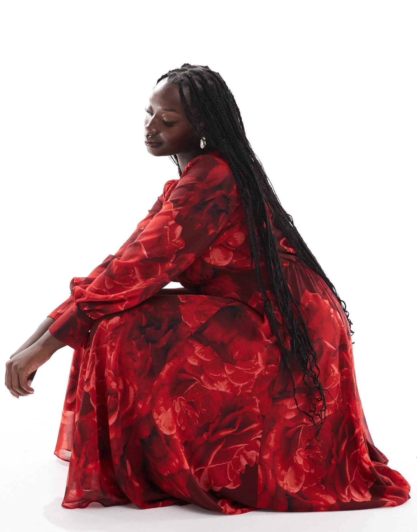 Ever New Curve long sleeve maxi dress in red rose floral - ASOS Sample Sale