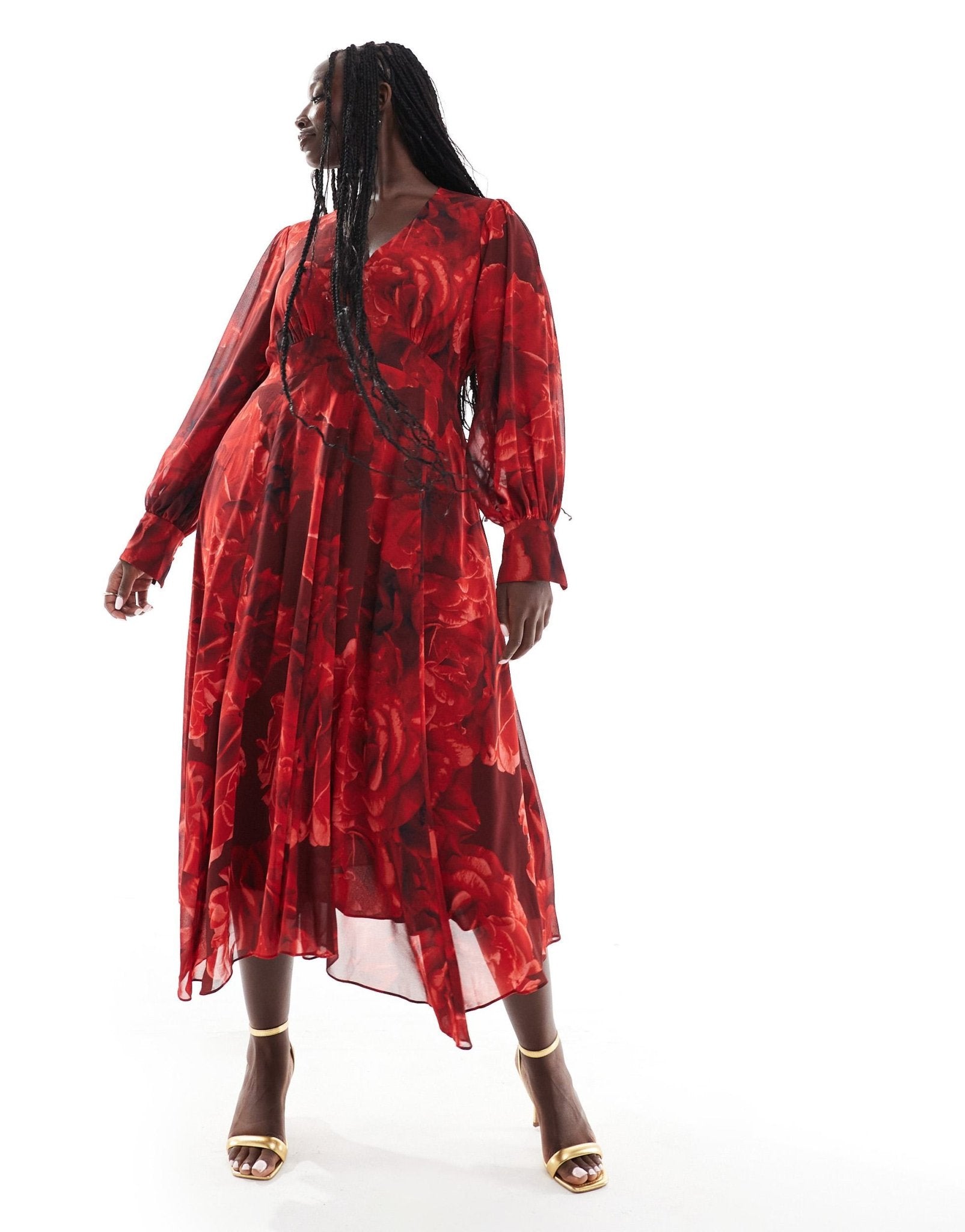 Ever New Curve long sleeve maxi dress in red rose floral - ASOS Sample Sale