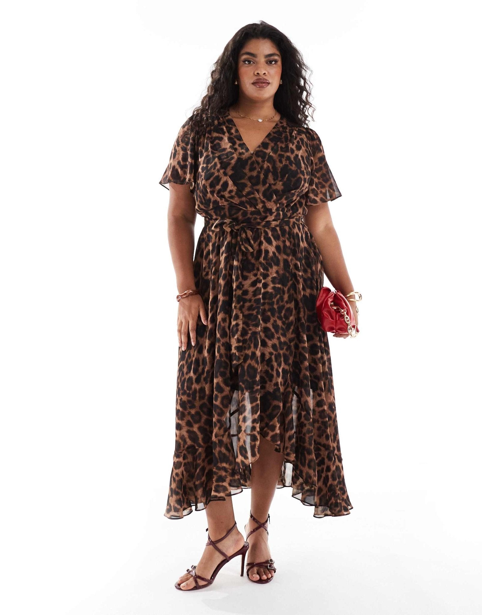 Ever New Curve ruffle wrap maxi dress in leopard print - ASOS Sample Sale