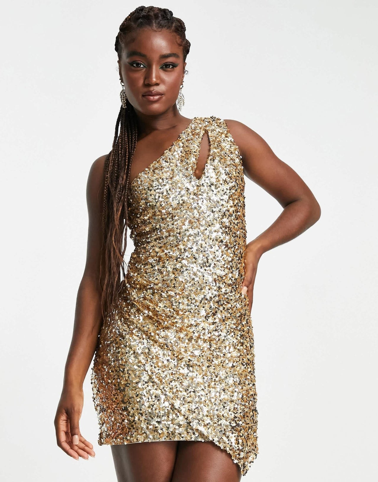 Ever New cut out drape sequin mini dress in bronze gold - ASOS Sample Sale