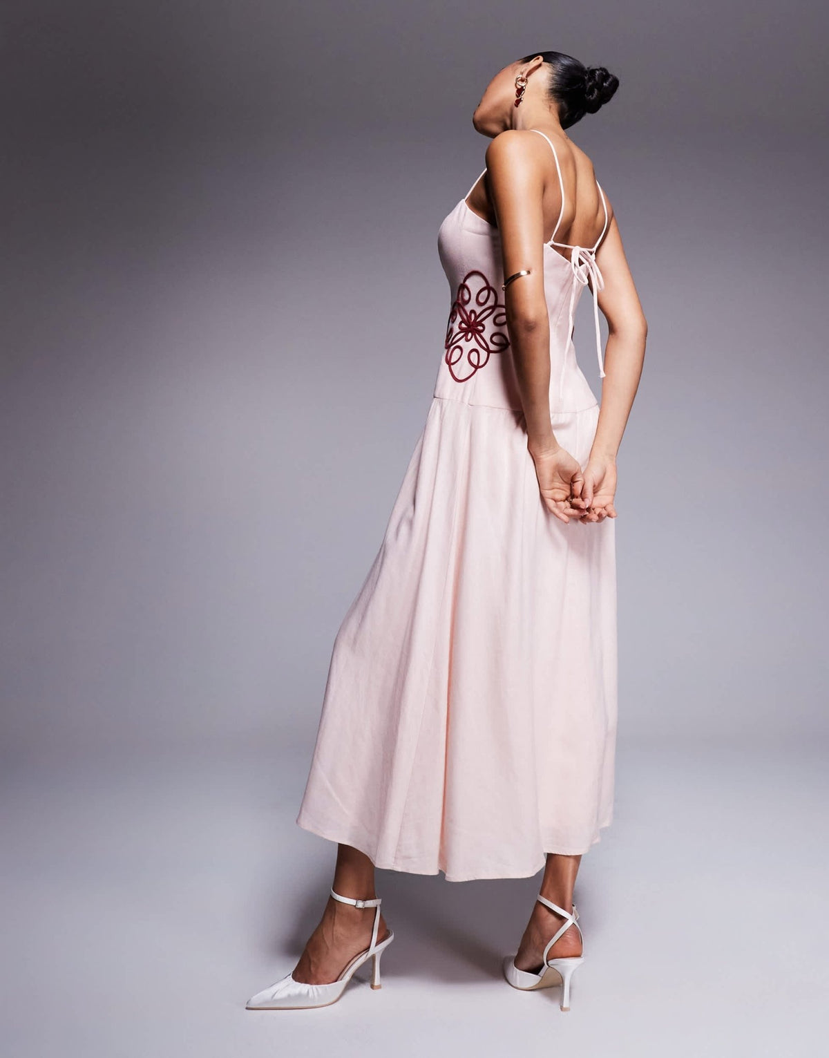 Ever New drop hem embroidered waist maxi dress in powder pink - ASOS Sample Sale