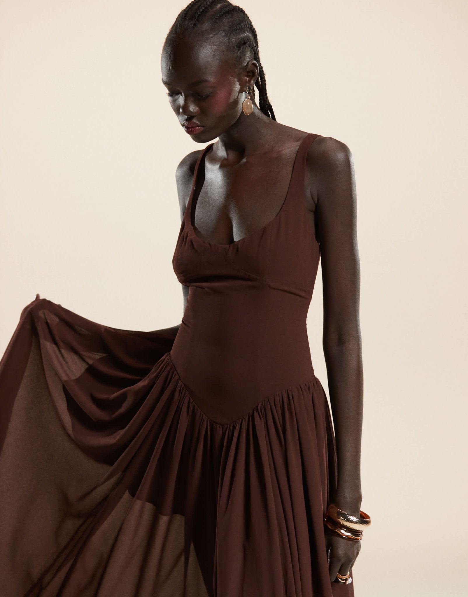Ever New drop hem pleated midaxi dress in chocolate brown - ASOS Sample Sale