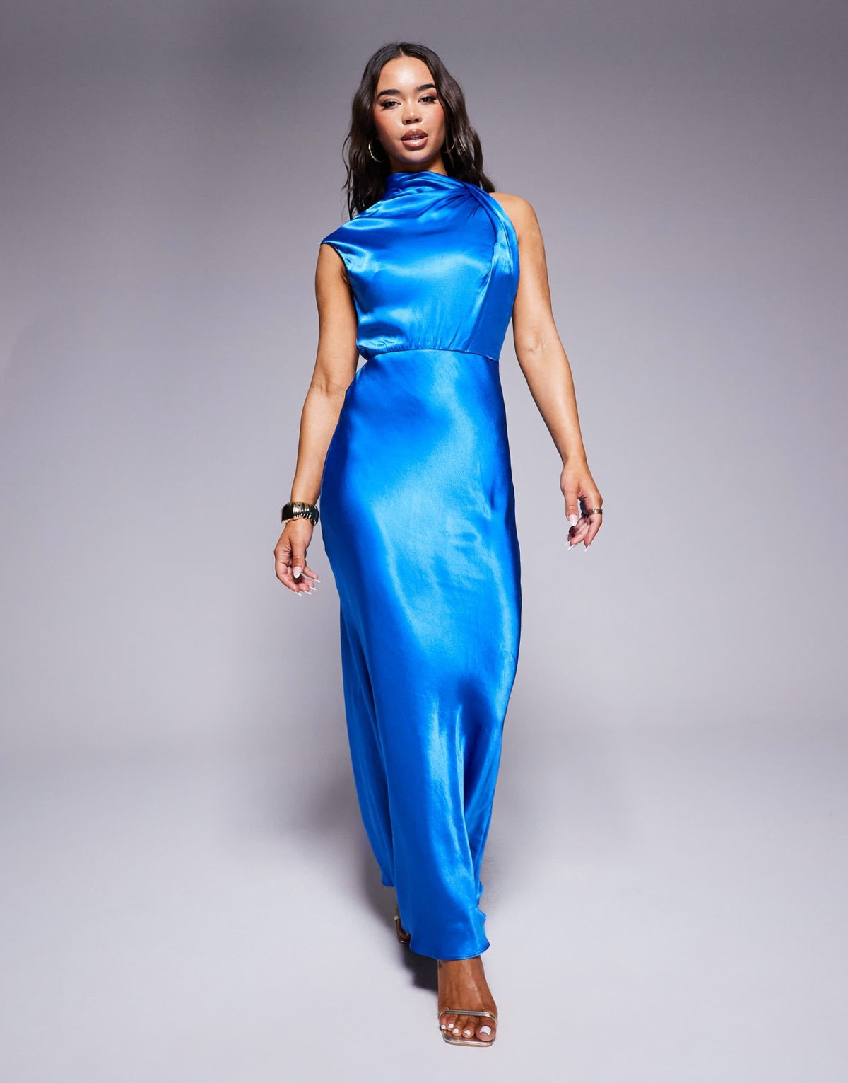 Ever New high neck satin maxi dress in blue - ASOS Sample Sale