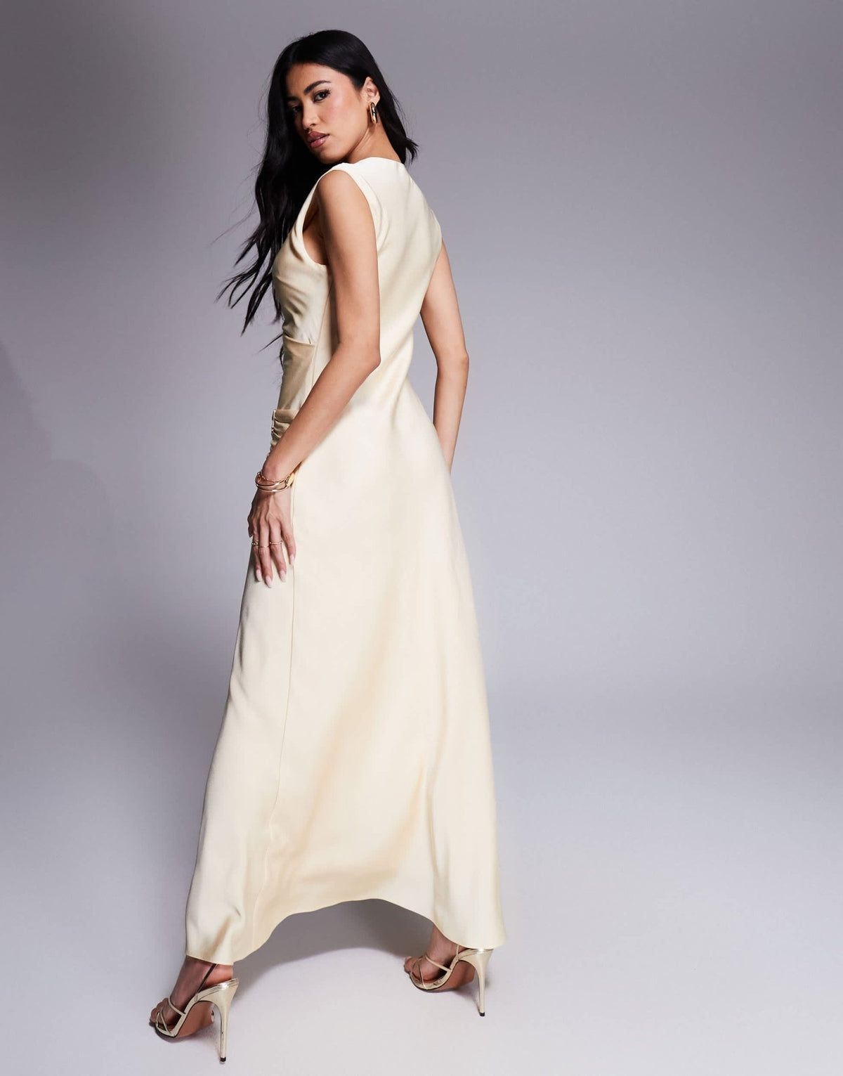 Ever New high neck satin maxi dress in lemon - ASOS Sample Sale