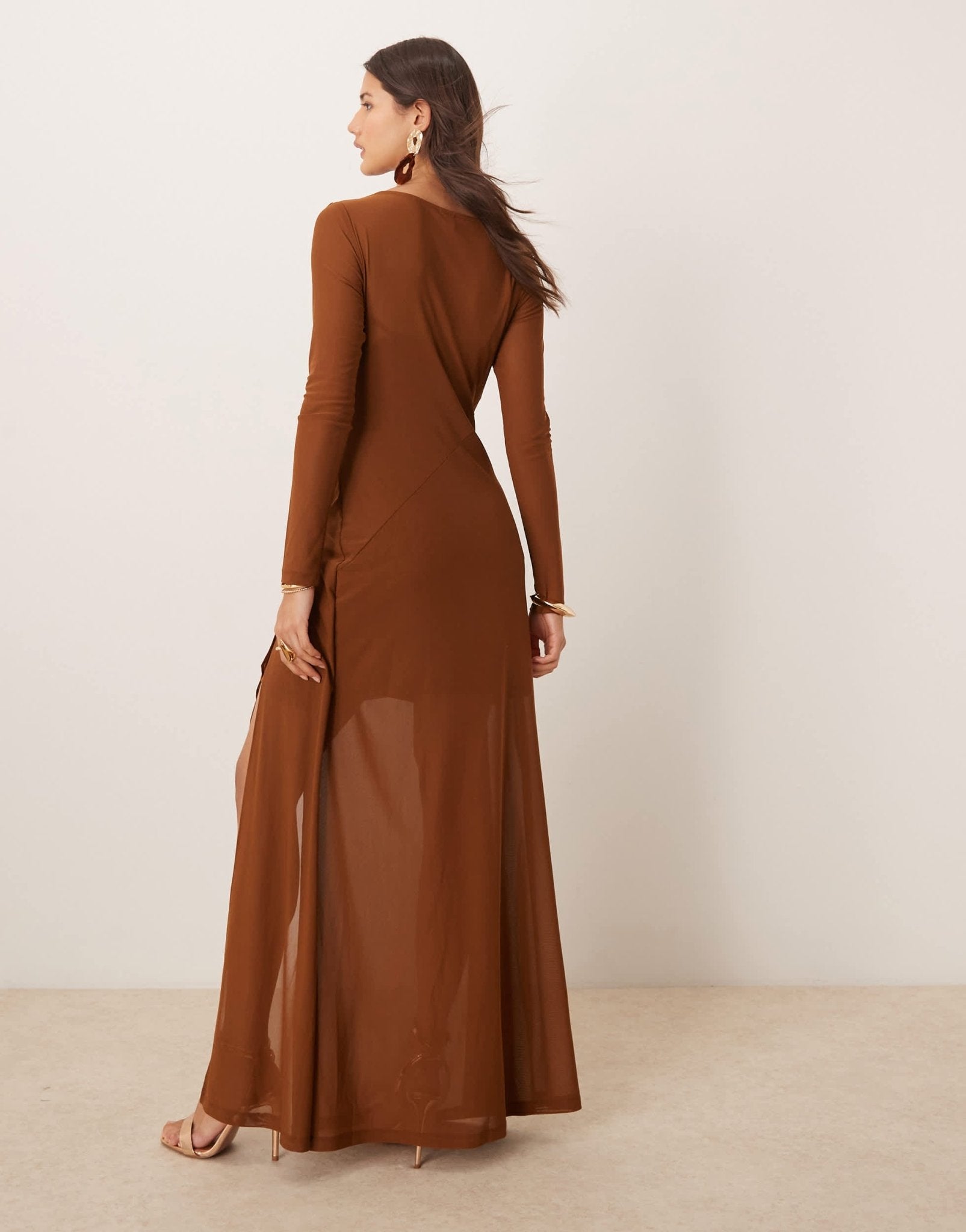 Ever New long sleeve drape maxi dress in brown - ASOS Sample Sale