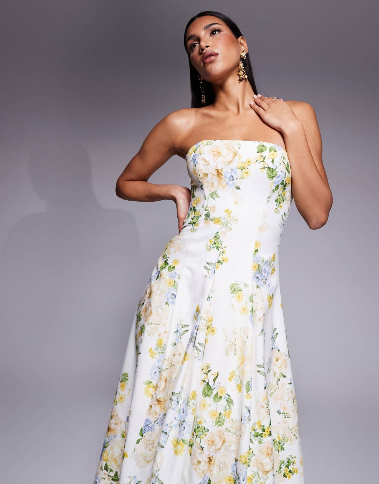 Ever New stuctured midaxi in yellow and green floral - ASOS Sample Sale