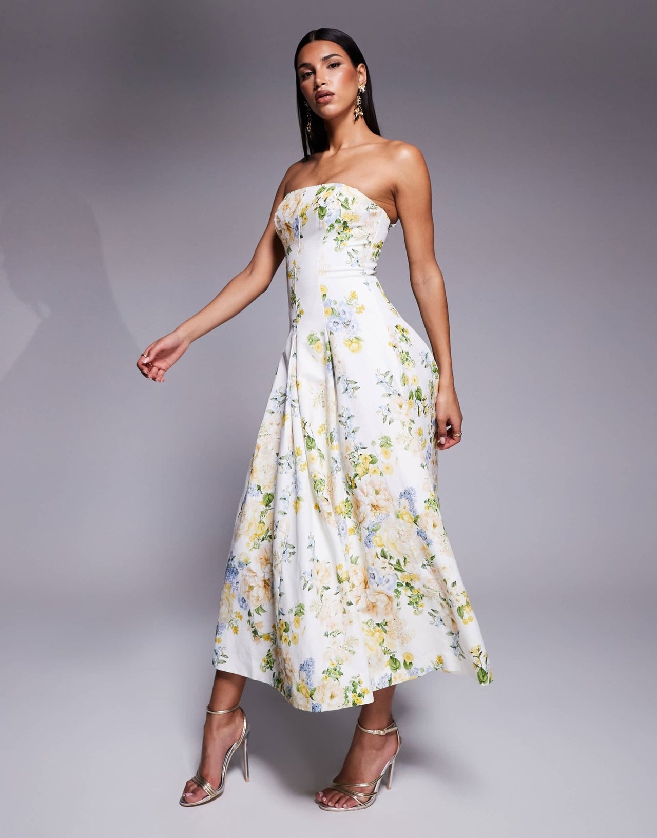 Ever New stuctured midaxi in yellow and green floral - ASOS Sample Sale