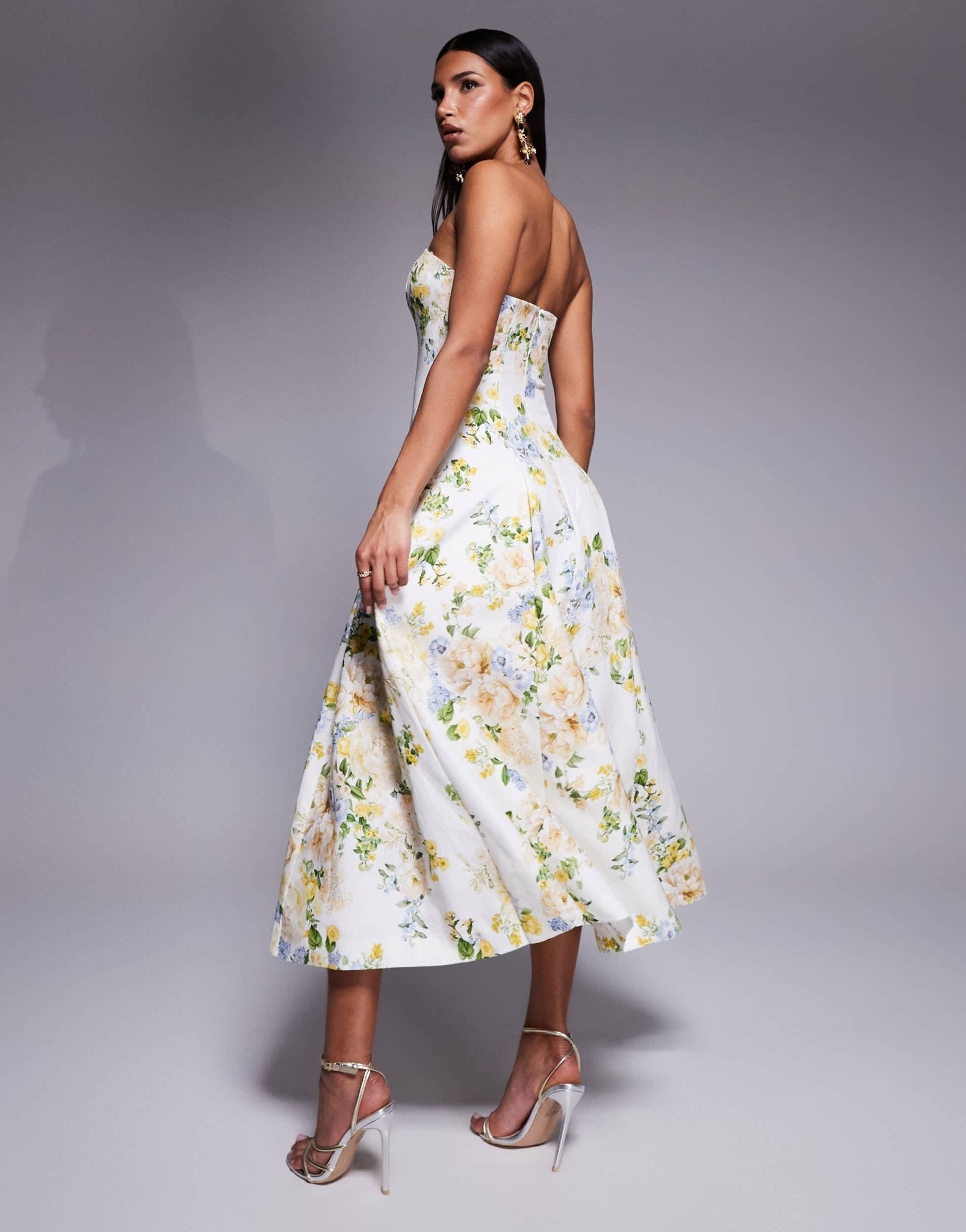 Ever New stuctured midaxi in yellow and green floral - ASOS Sample Sale